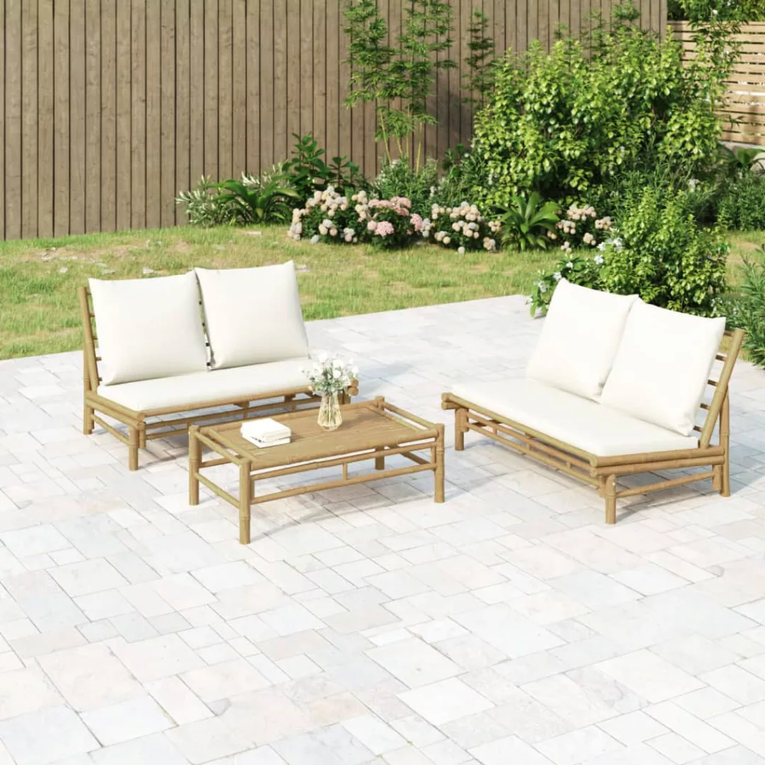 Vidaxl 2-tlg. Garten-lounge-set Mit Cremeweißen Kissen Bambus günstig online kaufen