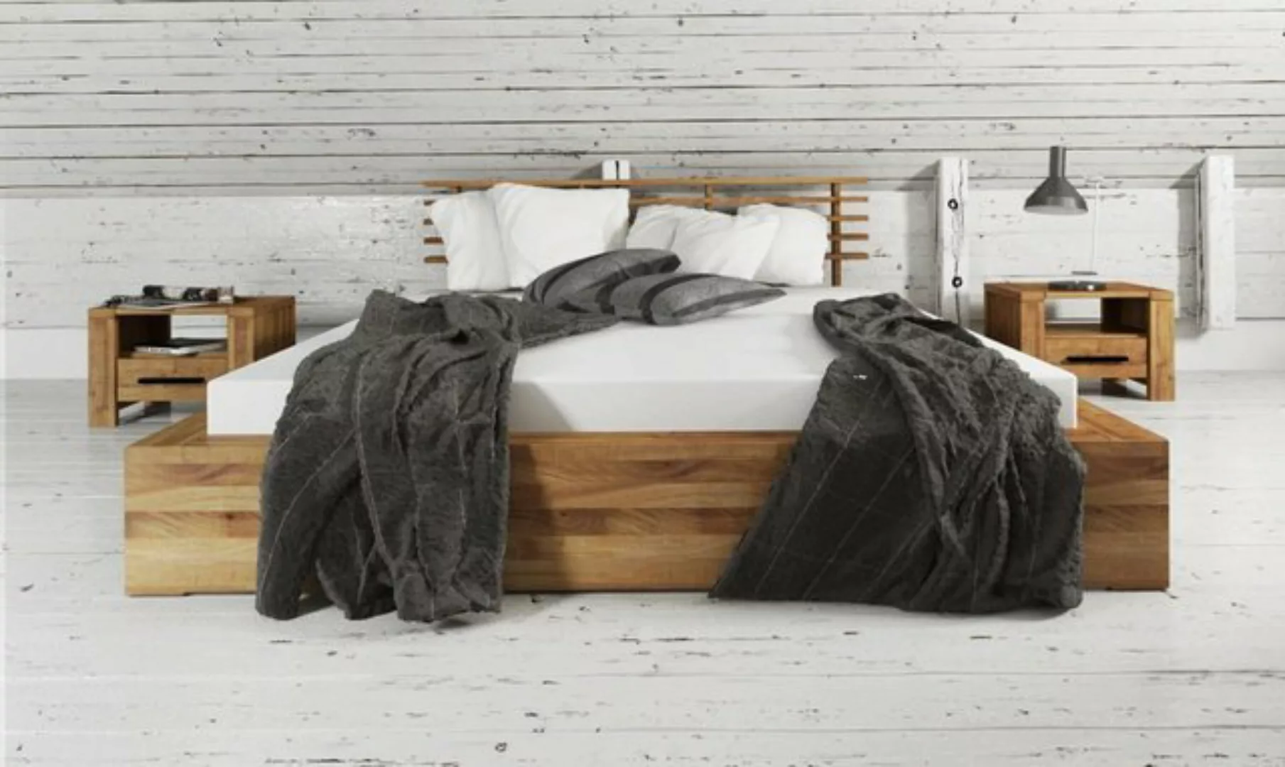 Natur24 Bett Bett Lubic 1 Sonderl 200x210 Wildeiche Sprossenkopfteil Holzfu günstig online kaufen