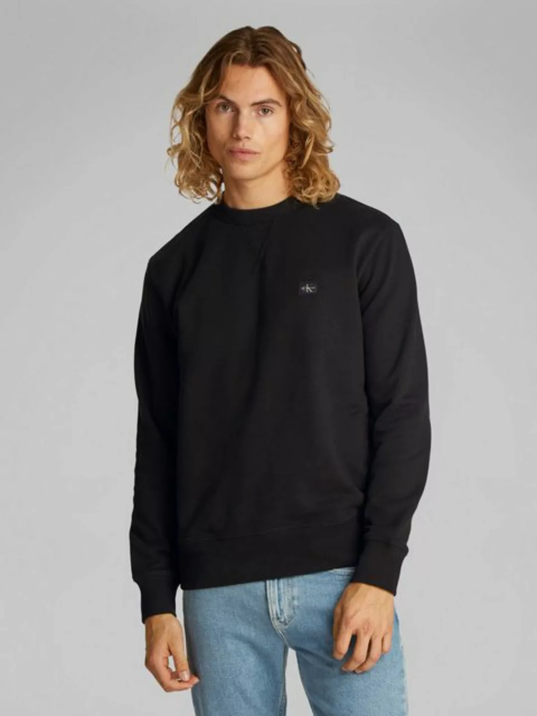 Calvin Klein Jeans Sweatshirt "WOVEN LABEL CREW NECK", Logostickerei günstig online kaufen