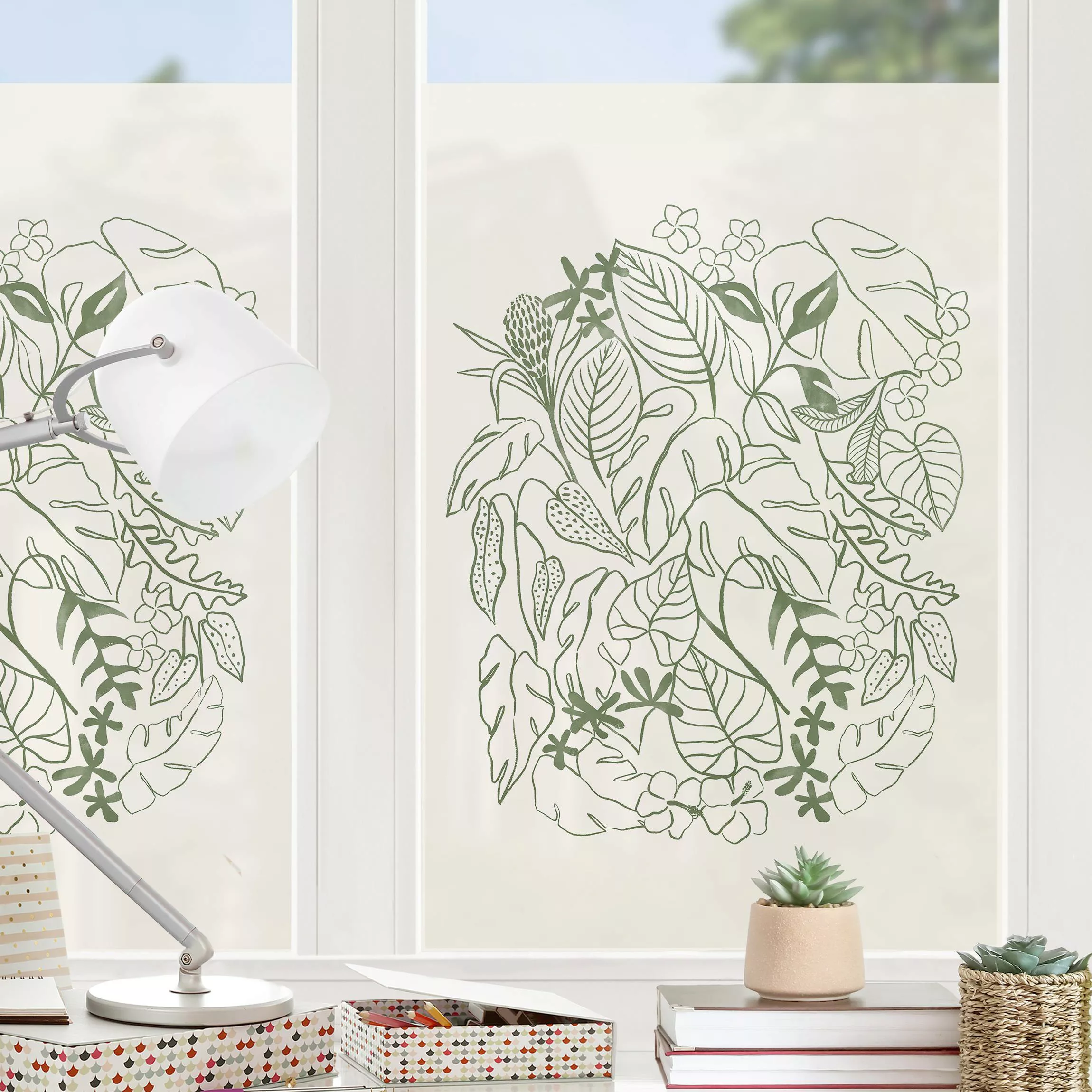 Fensterfolie Tropische Blätterkomposition grün günstig online kaufen