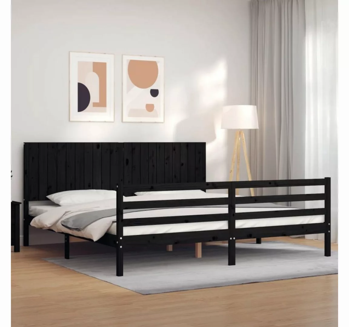 furnicato Bett Massivholzbett mit Kopfteil Schwarz 200x200 cm günstig online kaufen