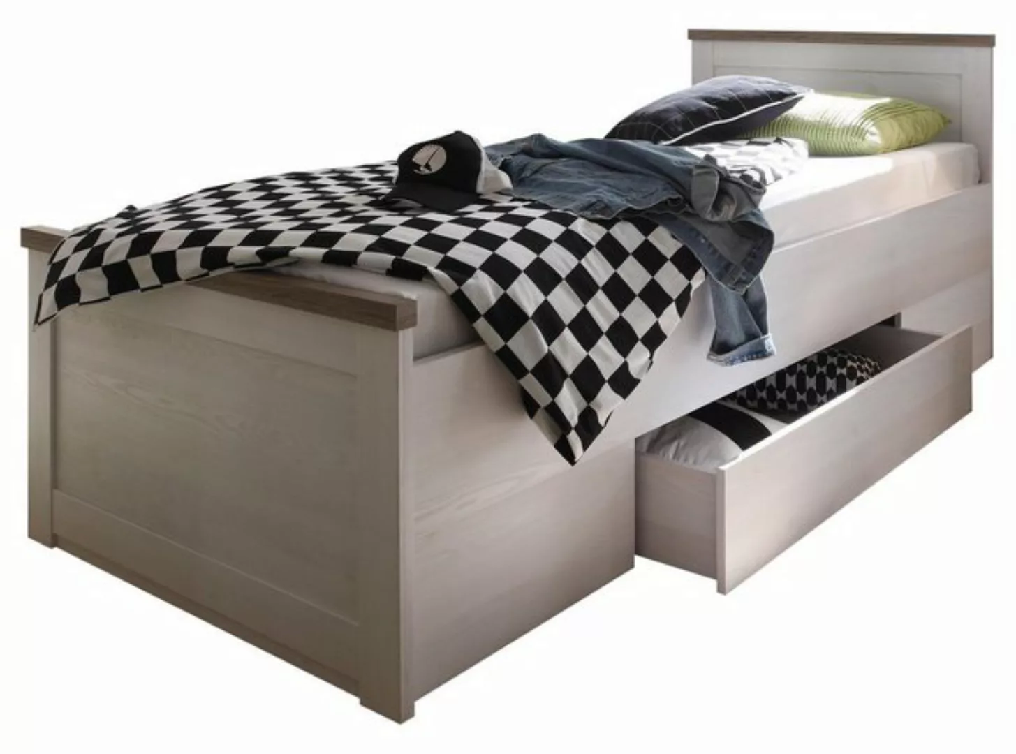 möbelando Bett Lebbie, Modernes Bett aus Spanplatte in Pinie Weiß Nachbildu günstig online kaufen