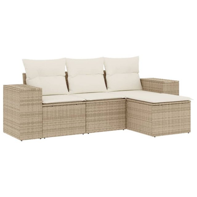 vidaXL Sofaelement 4-tlg. Garten-Sofagarnitur mit Kissen Beige Poly Rattan günstig online kaufen