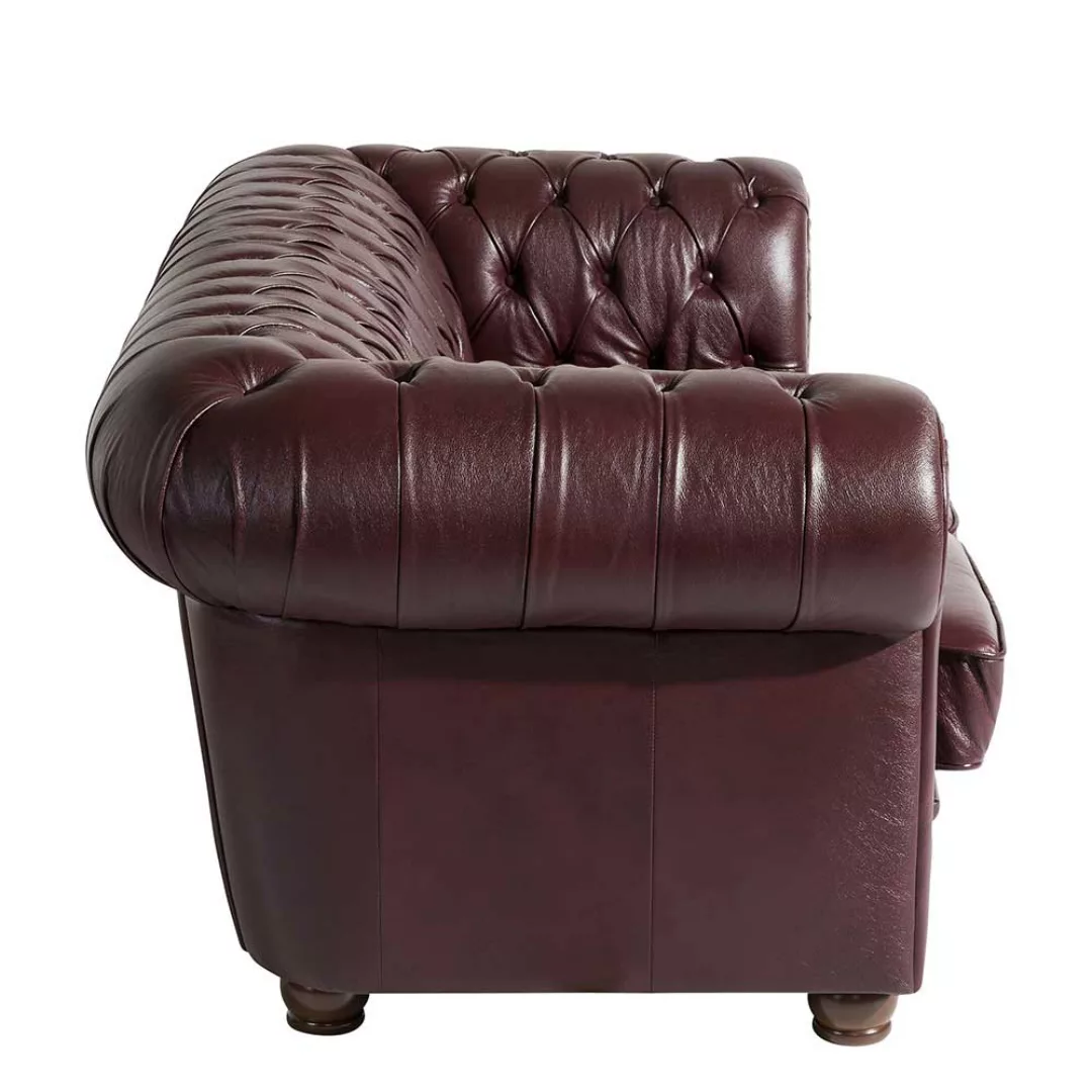 Rotbraune Dreisitzer Couch aus Echtleder Chesterfield Look günstig online kaufen