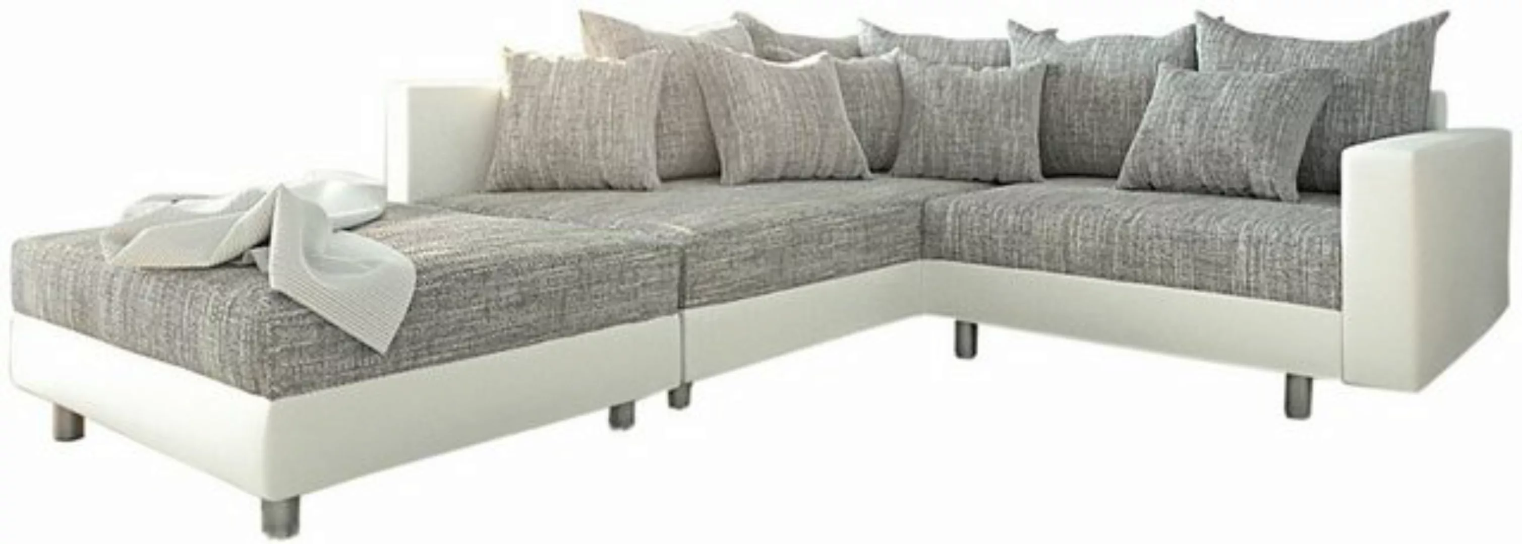 DELIFE Ecksofa Clovis, Weiss Hellgrau Hocker Armlehne Ottomane Links Ecksof günstig online kaufen