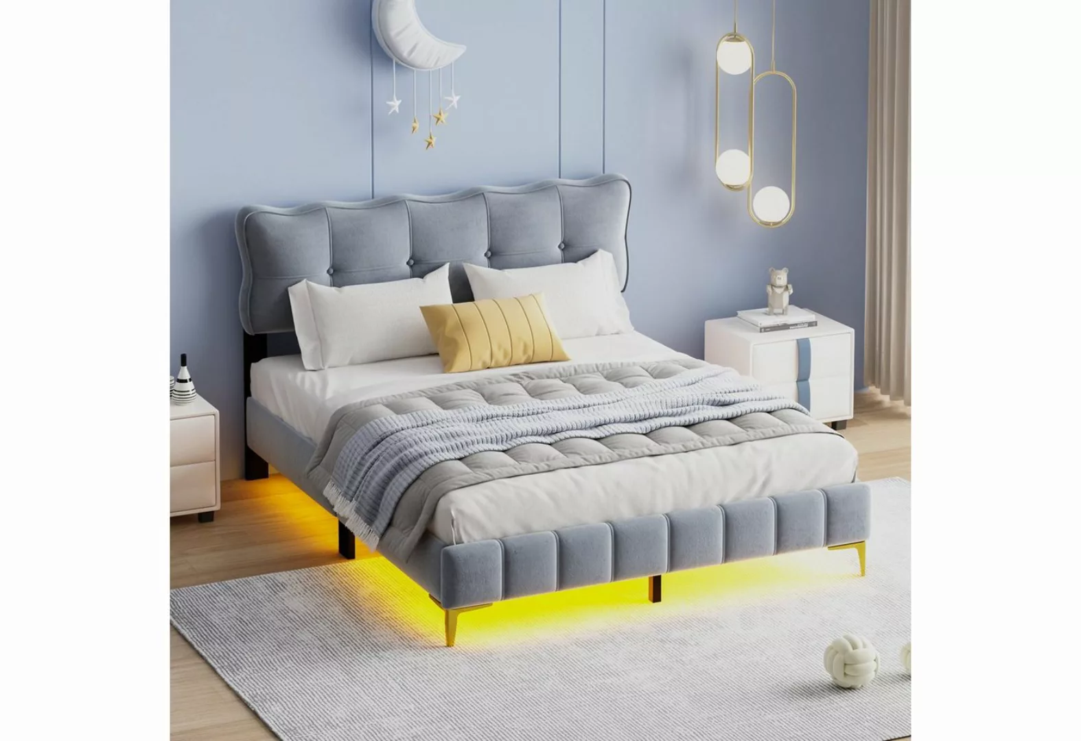 PFCTART Bett Polsterbett 160 x 200 cm,  Jugendbett,  Doppelbett mit LED-Leu günstig online kaufen