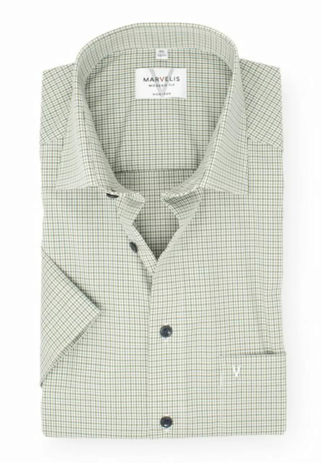 MARVELIS Kurzarmhemd Kurzarmhemd - Modern Fit - Kariert - Olive günstig online kaufen