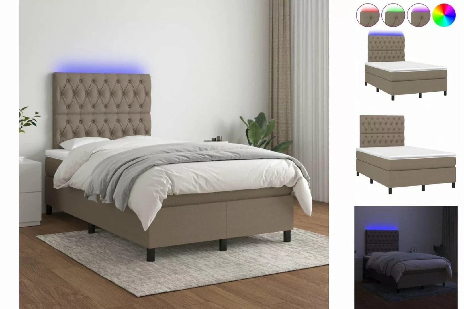 vidaXL Bettgestell Boxspringbett mit Matratze LED Taupe 120x200 cm Stoff Be günstig online kaufen