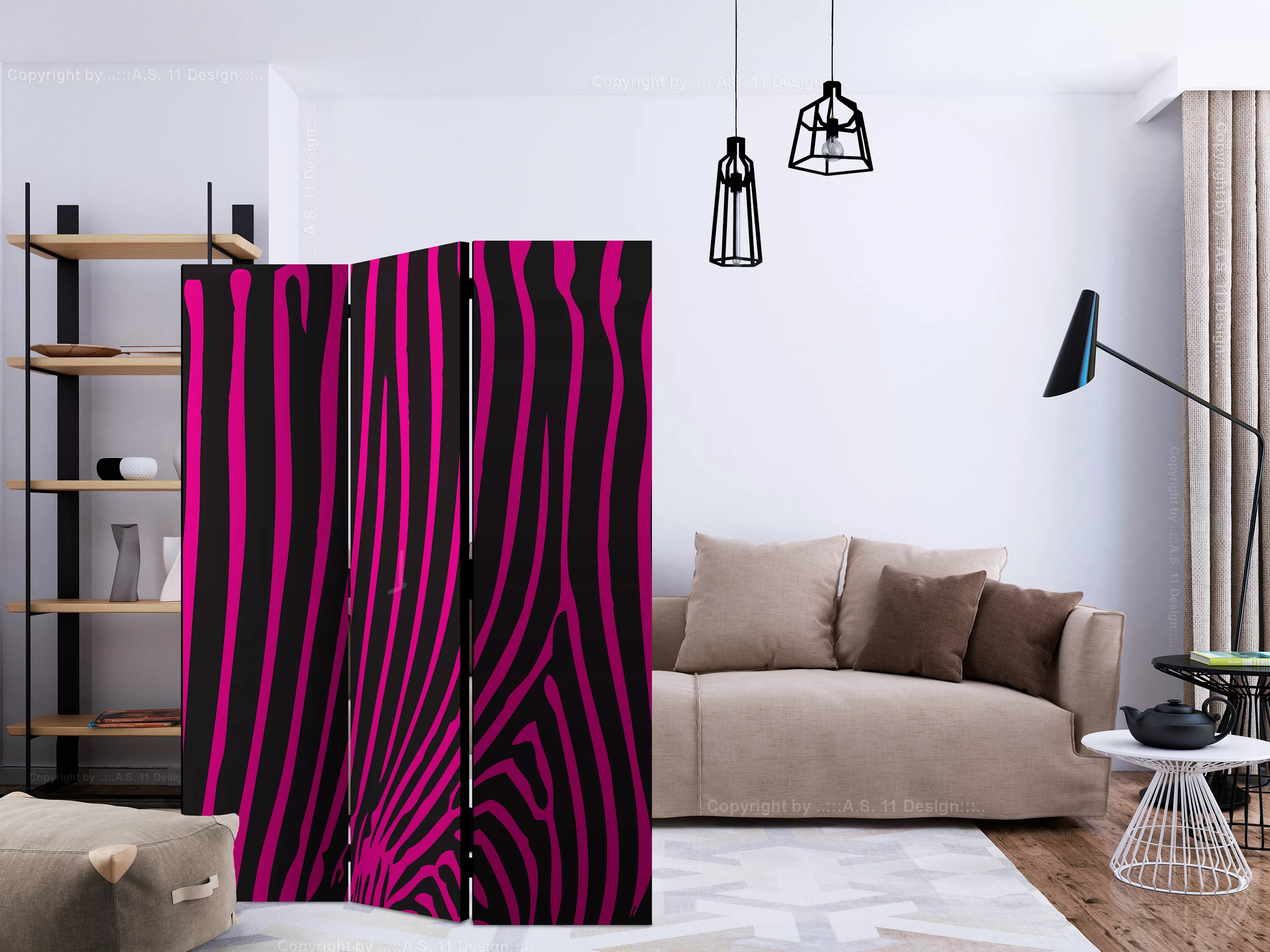 3-teiliges Paravent - Zebra Pattern (violet) [room Dividers] günstig online kaufen
