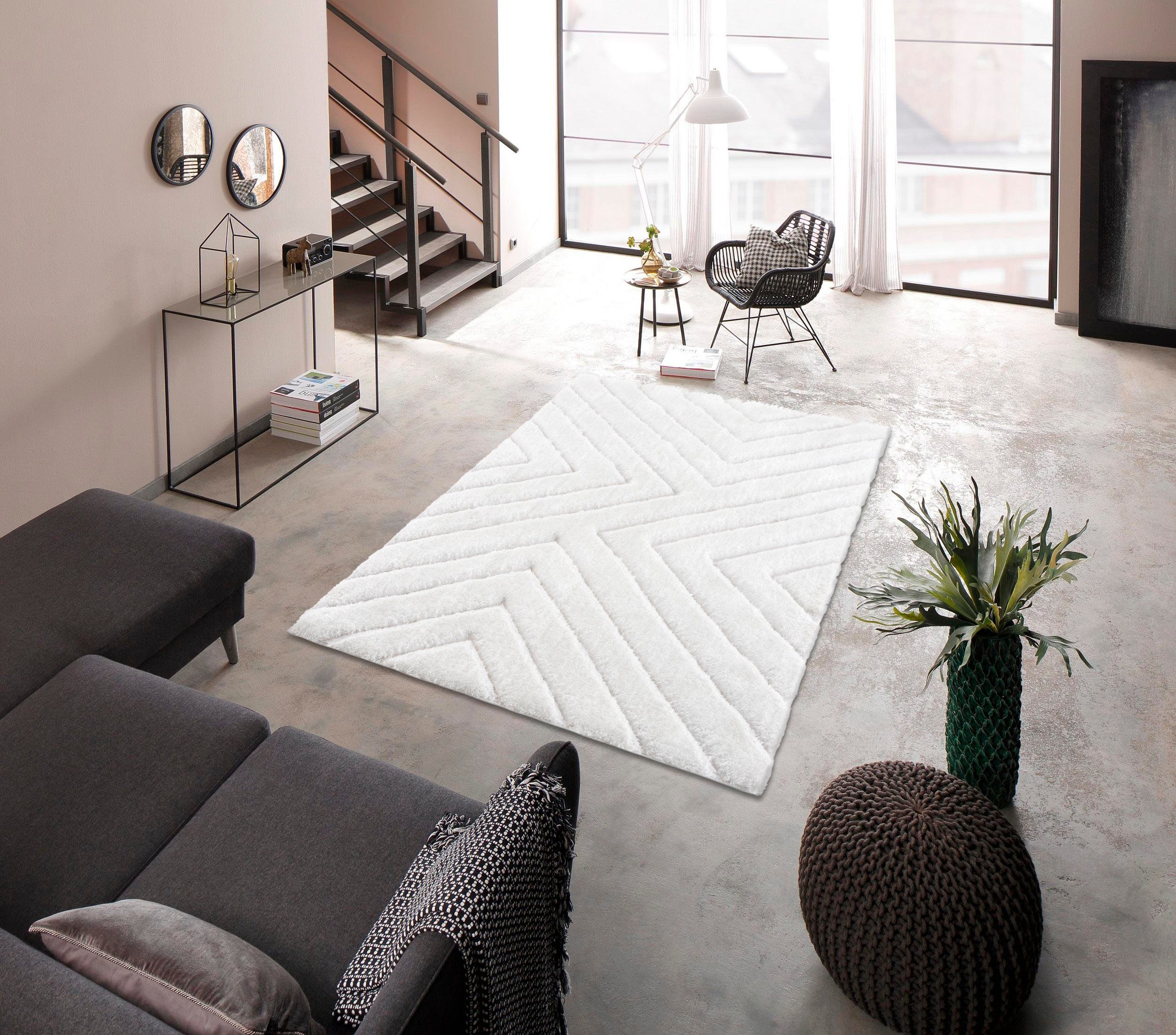 my home Hochflor-Teppich Fiori, rechteckig, Höhe: günstig online kaufen