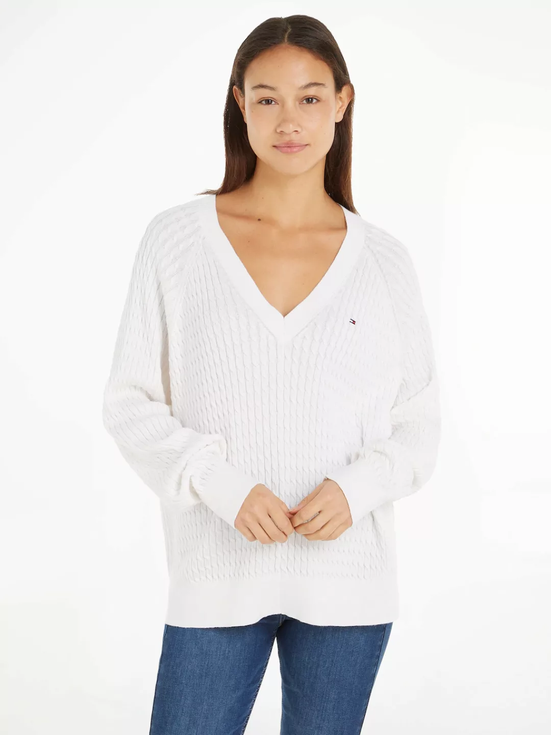 Tommy Hilfiger Curve V-Ausschnitt-Pullover CRV CO CABLE V-NK SWEATER mit Lo günstig online kaufen