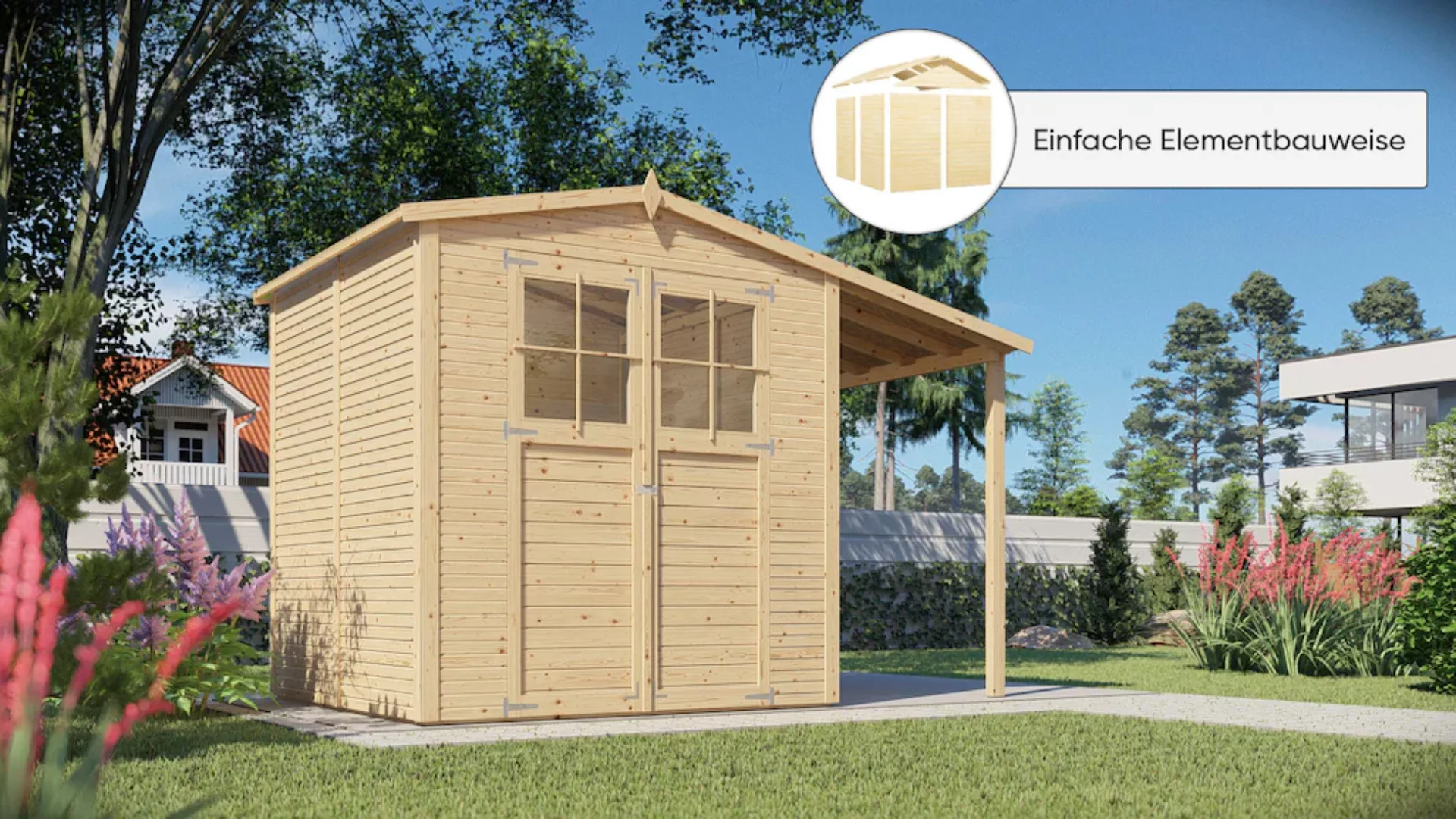 KONIFERA Gartenhaus "Alto 3 PLUS Fineline Satteldach", mit Anbaudach günstig online kaufen