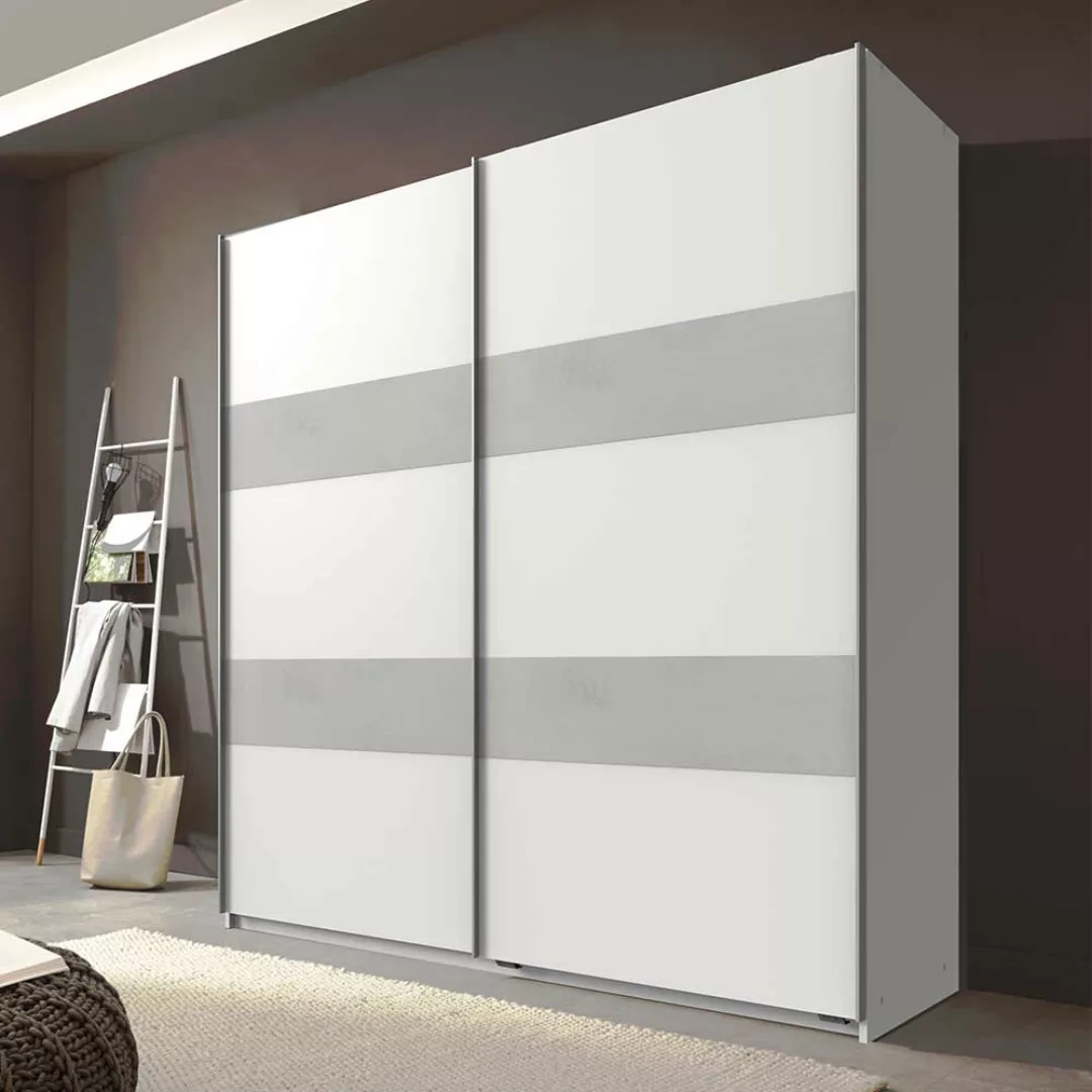 Gleittürenschrank Schlafzimmer in Beton Lichtgrau und Weiß Made in Germany günstig online kaufen