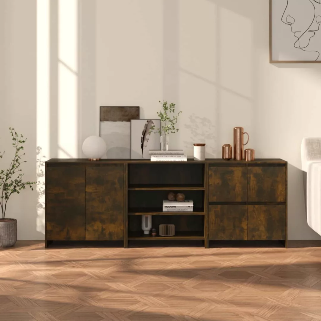 Vidaxl 3-tlg. Sideboard Räuchereiche Holzwerkstoff günstig online kaufen