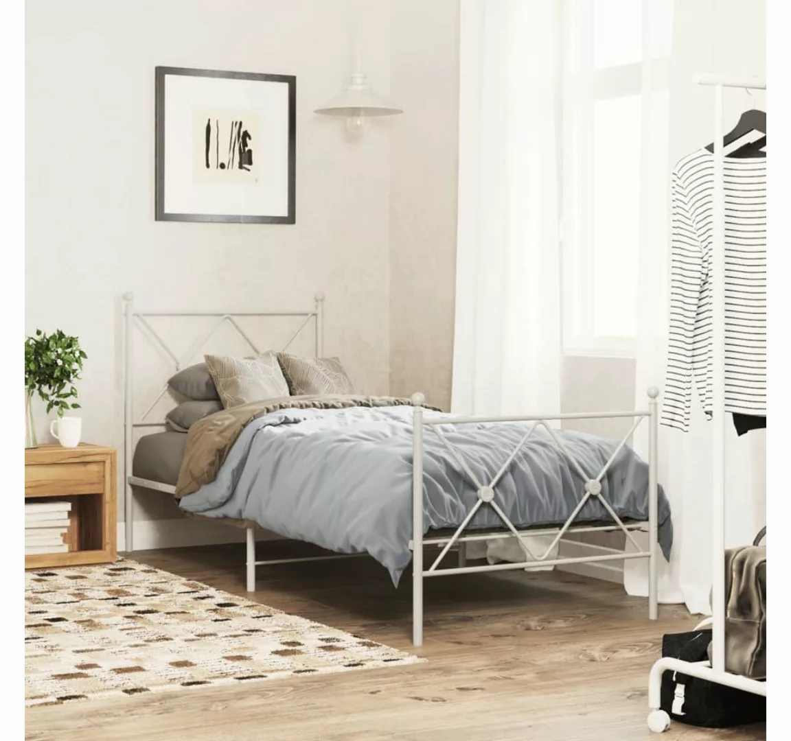 vidaXL Bett Bettgestell mit Kopf- und Fußteil Metall Weiß 75x190 cm günstig online kaufen