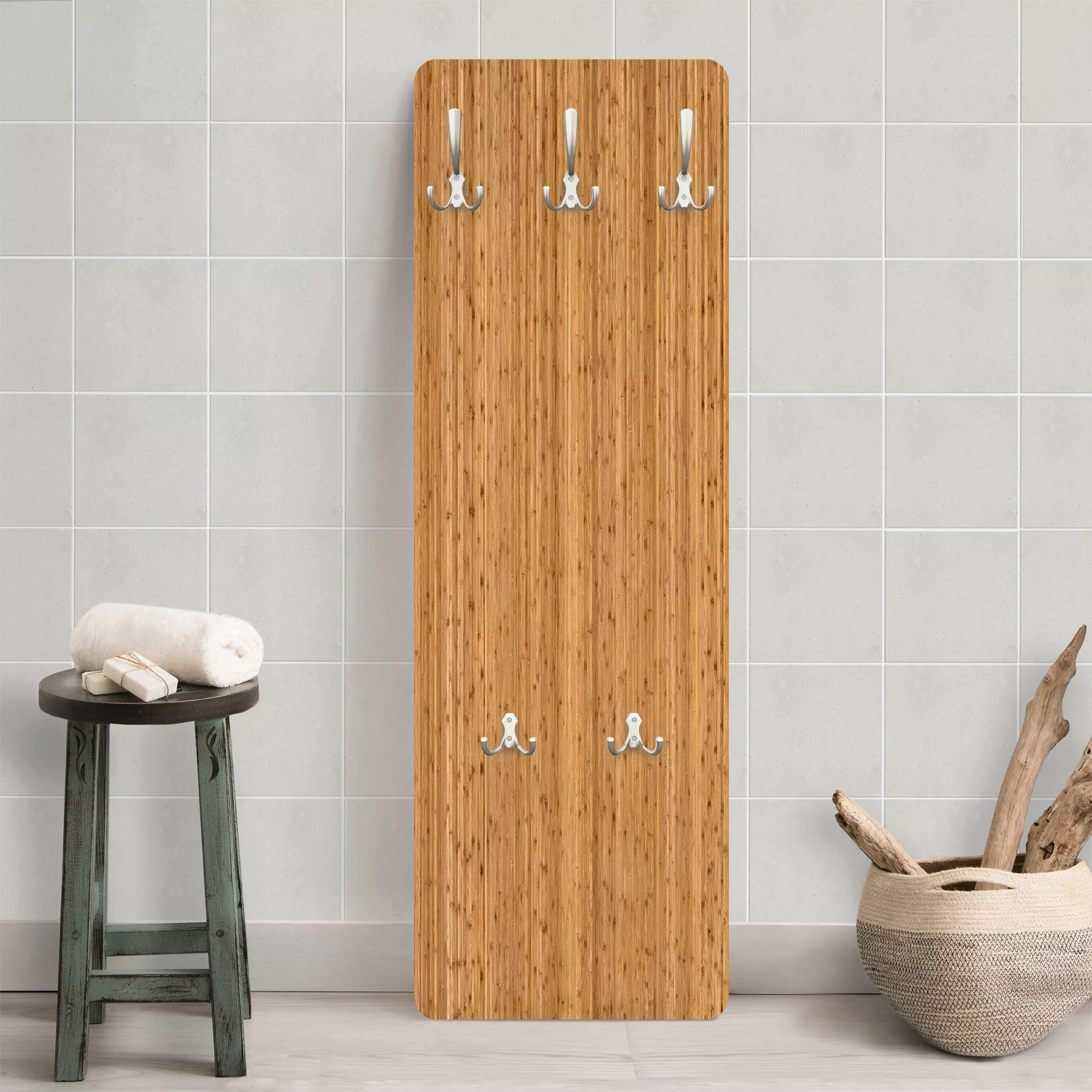 Wandgarderobe Holzpaneel Holzoptik Bambus günstig online kaufen