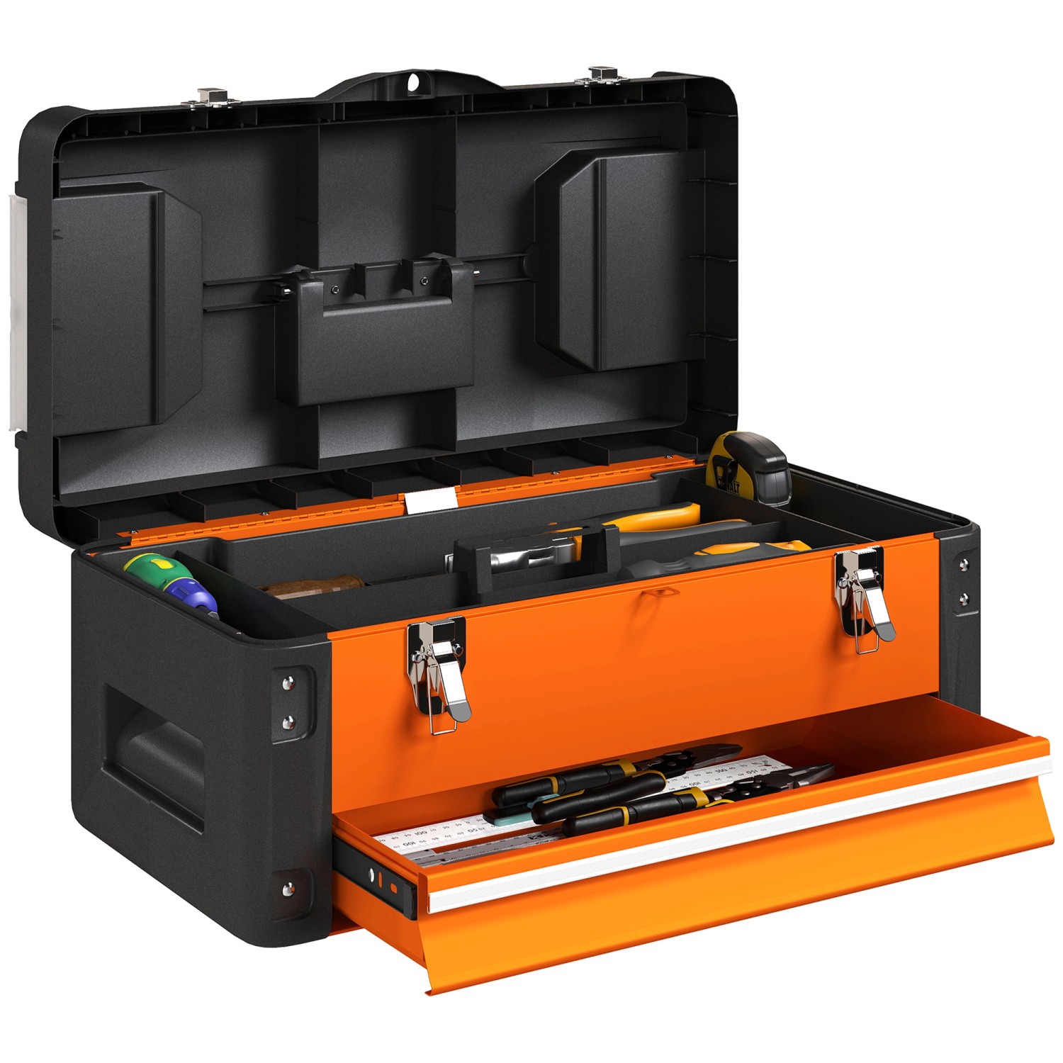 HOMCOM Werkzeugkiste Leer 49 x 25 x 23 cm Werkzeugkasten mit Schublade günstig online kaufen