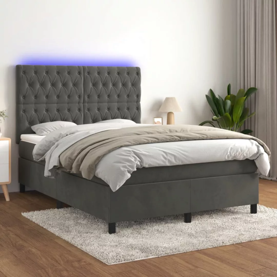 Vidaxl Boxspringbett Mit Matratze & Led Dunkelgrau 140x190 Cm Samt günstig online kaufen