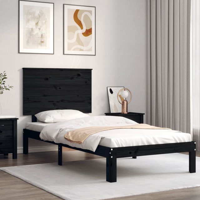 vidaXL Bett Massivholzbett mit Kopfteil Schwarz 100x200 cm günstig online kaufen
