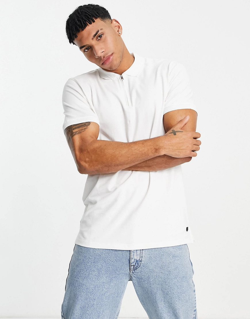 Jack & Jones Premium – Polohemd mit Reißverschluss und geripptem Kragen in günstig online kaufen