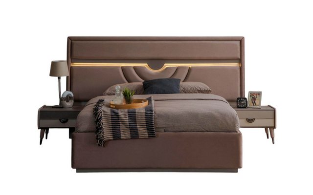 Xlmoebel Bett 3-teiliges Set in Beige mit Doppelbett, Nachttischen und Bett günstig online kaufen