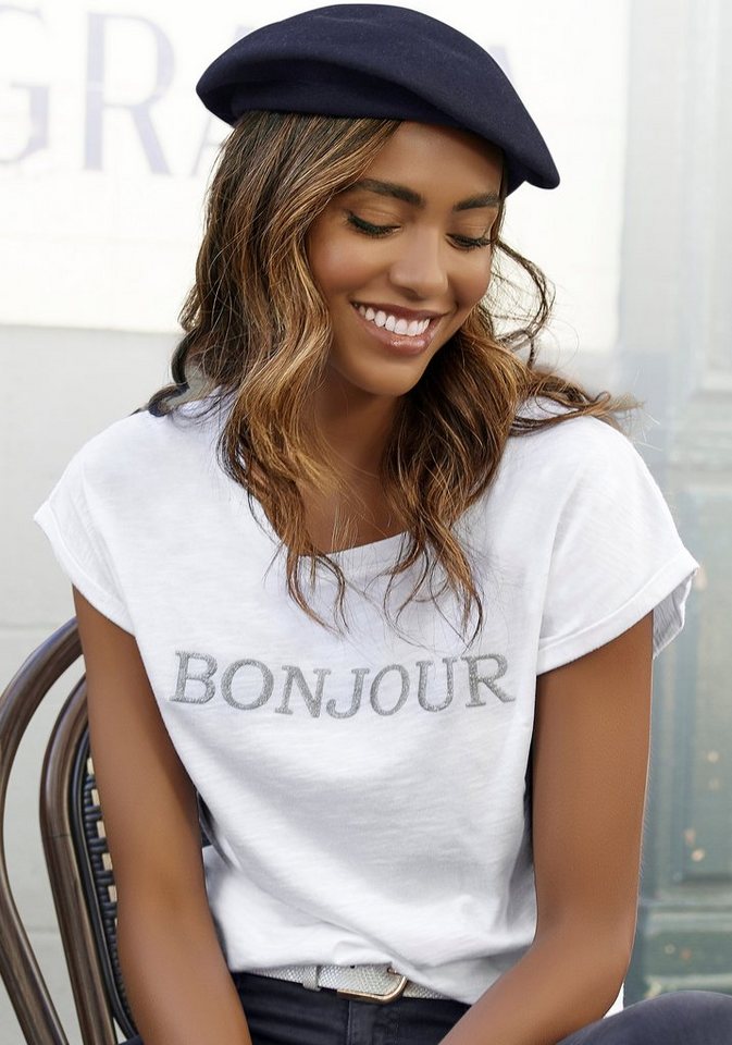 Vivance Kurzarmshirt mit Frontdruck "Bonjour" aus weicher Baumwoll-Qualität günstig online kaufen