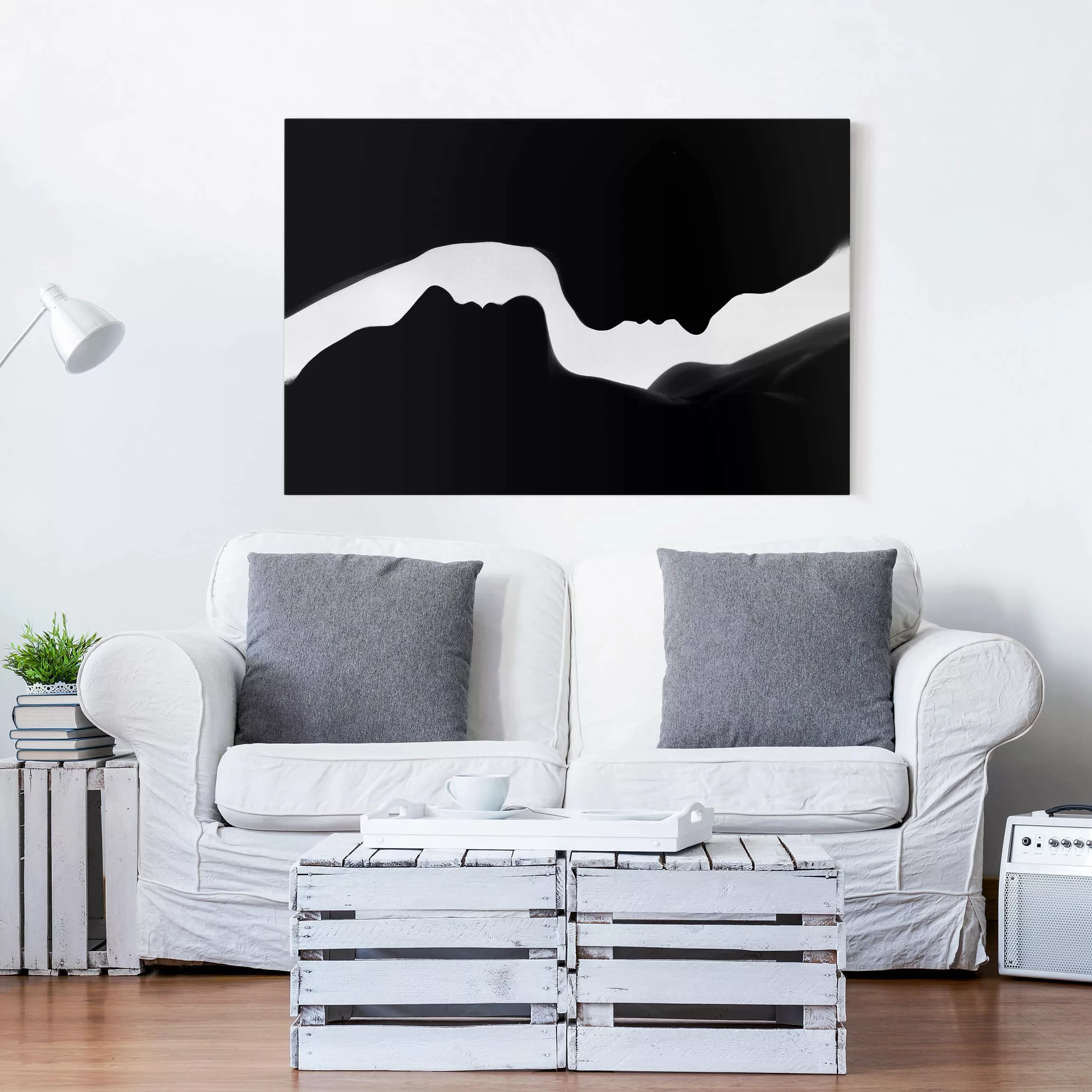 Leinwandbild Schwarz-Weiß - Querformat Silhouetten günstig online kaufen