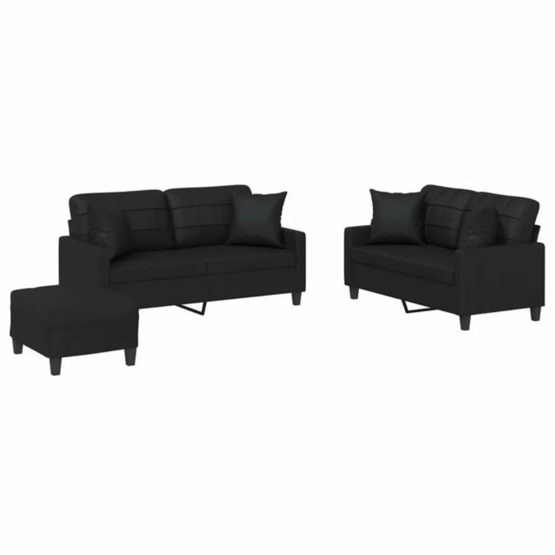 vidaXL Sofa 3-tlg. Sofagarnitur mit Kissen Schwarz Kunstleder günstig online kaufen