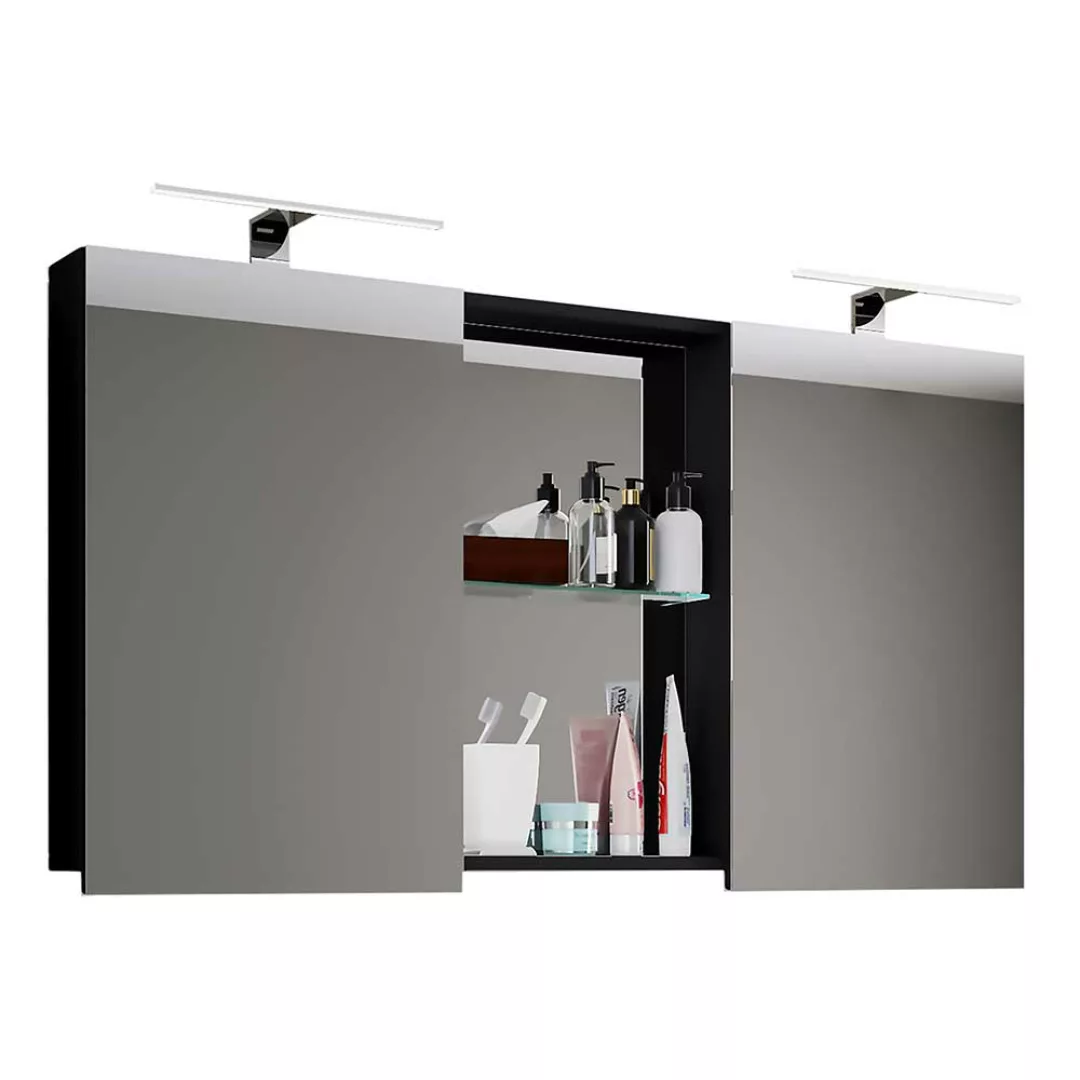 Badezimmerspiegelschrank schwarz in modernem Design 112 cm breit günstig online kaufen