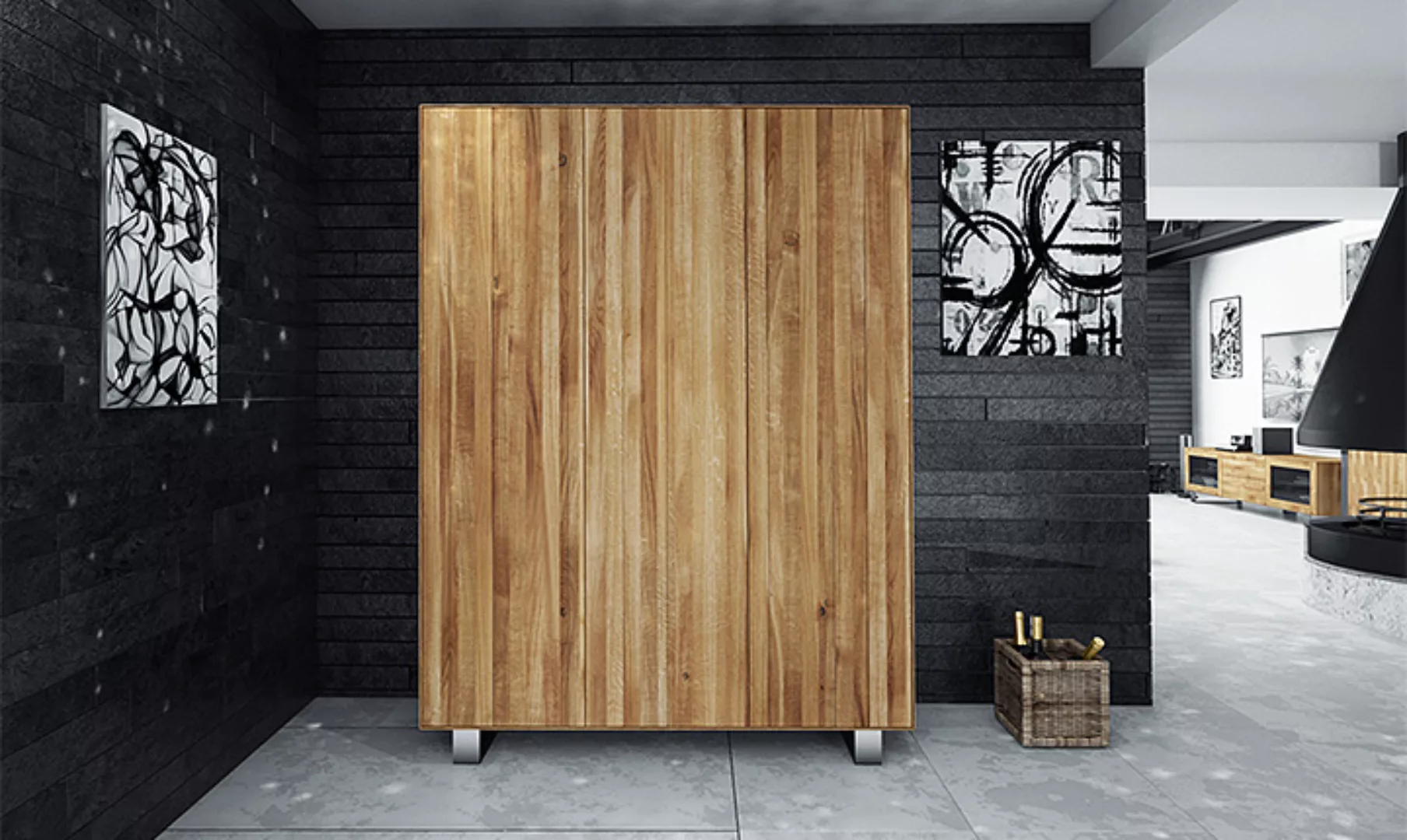 Kleiderschrank STEEL 3-T Holz massiv günstig online kaufen