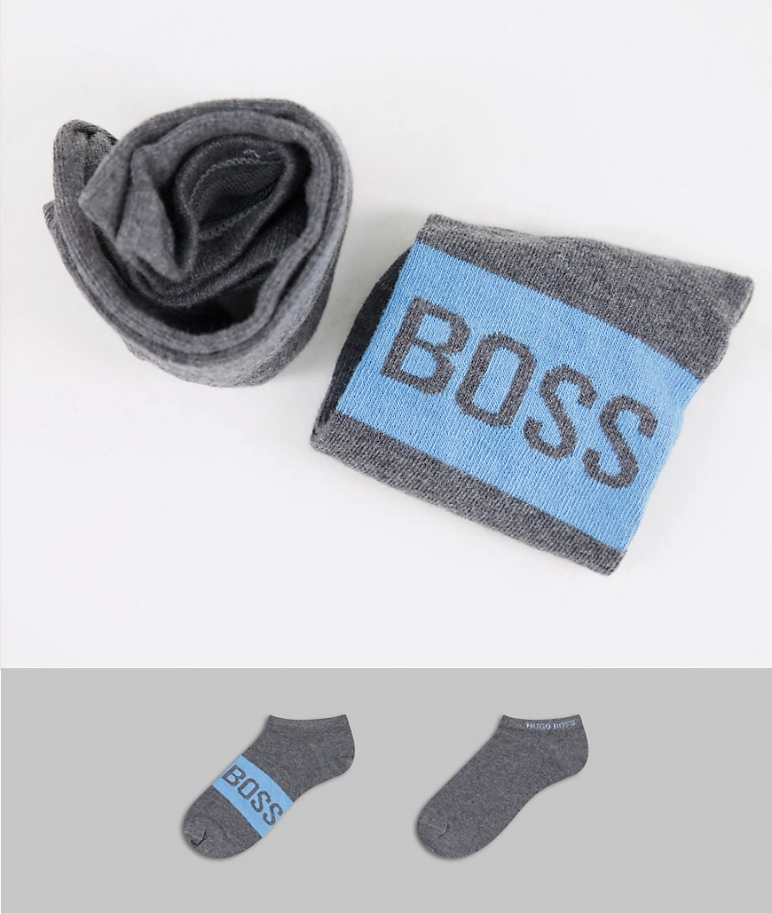 BOSS – 2er-Pack Sneakersocken in Grau mit großem Logo günstig online kaufen