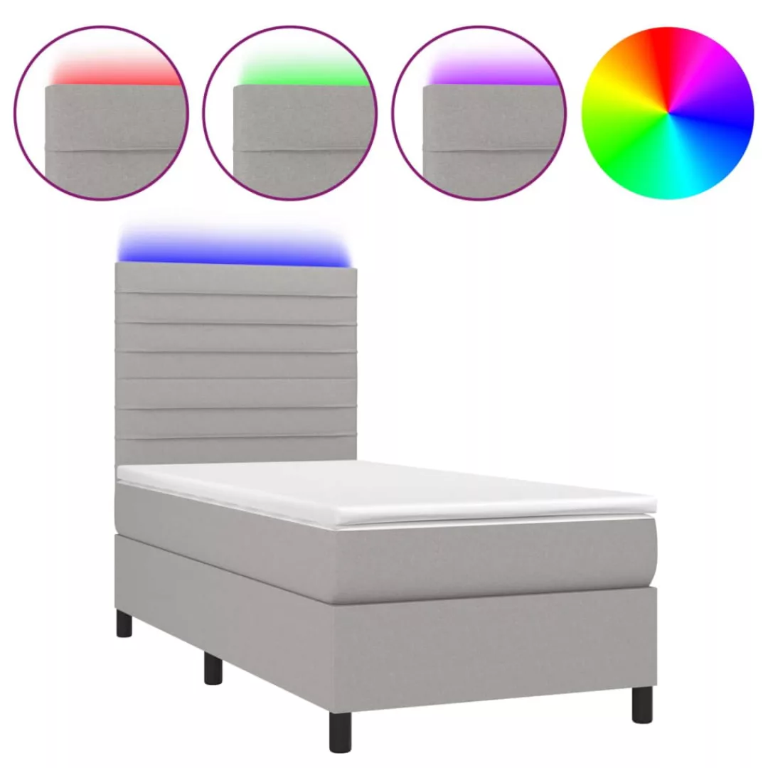 Vidaxl Boxspringbett Mit Matratze & Led Hellgrau 100x200 Cm Stoff günstig online kaufen