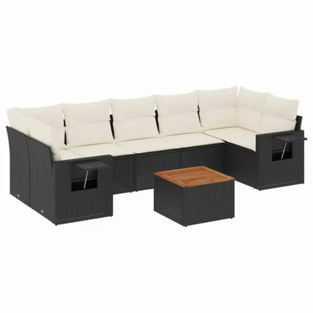 vidaXL Loungesofa 8-tlg. Garten-Sofagarnitur mit Kissen Schwarz Poly Rattan günstig online kaufen