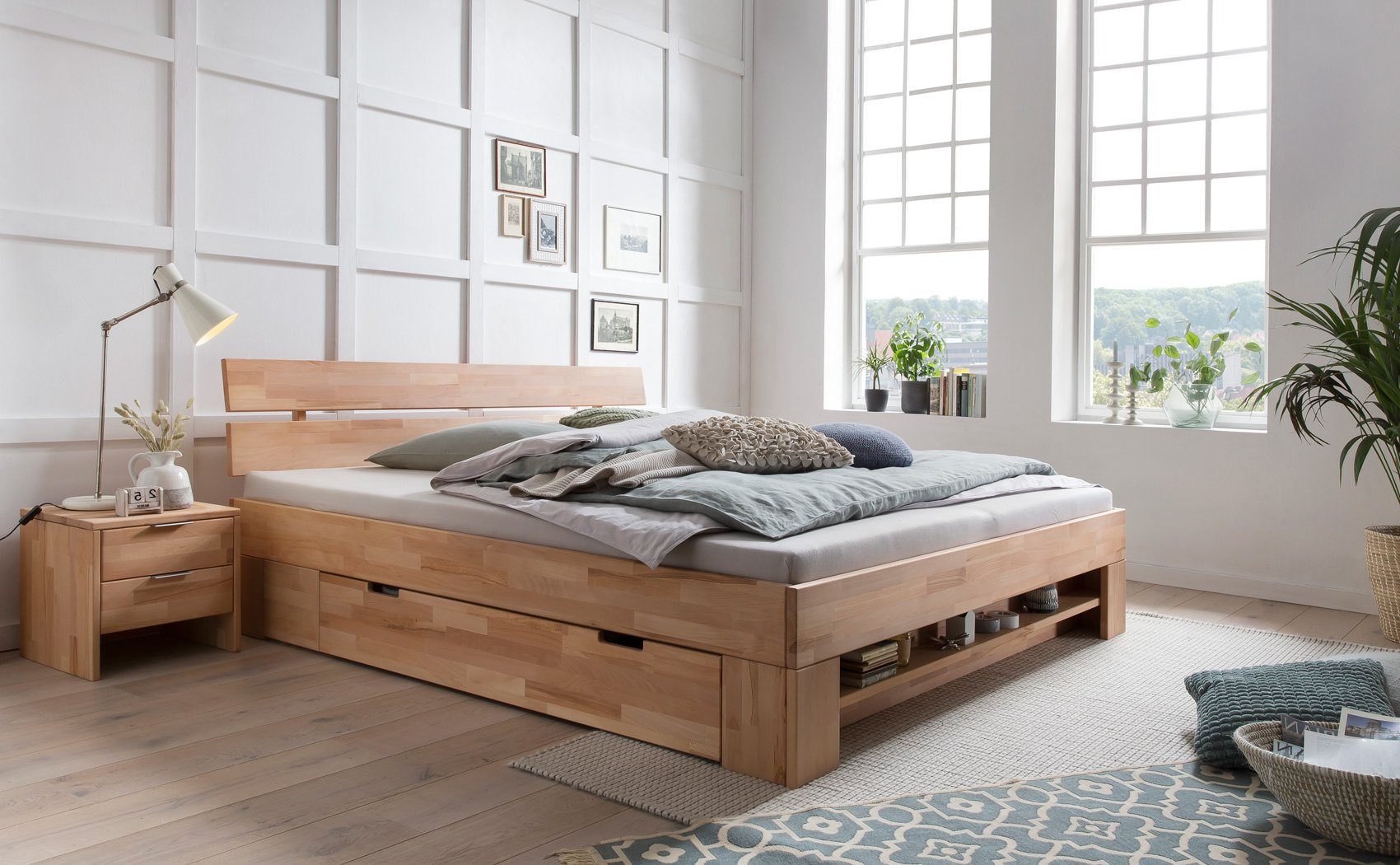 expendio Massivholzbett Erich (Spar-Set, 8-tlg), Kernbuche günstig online kaufen