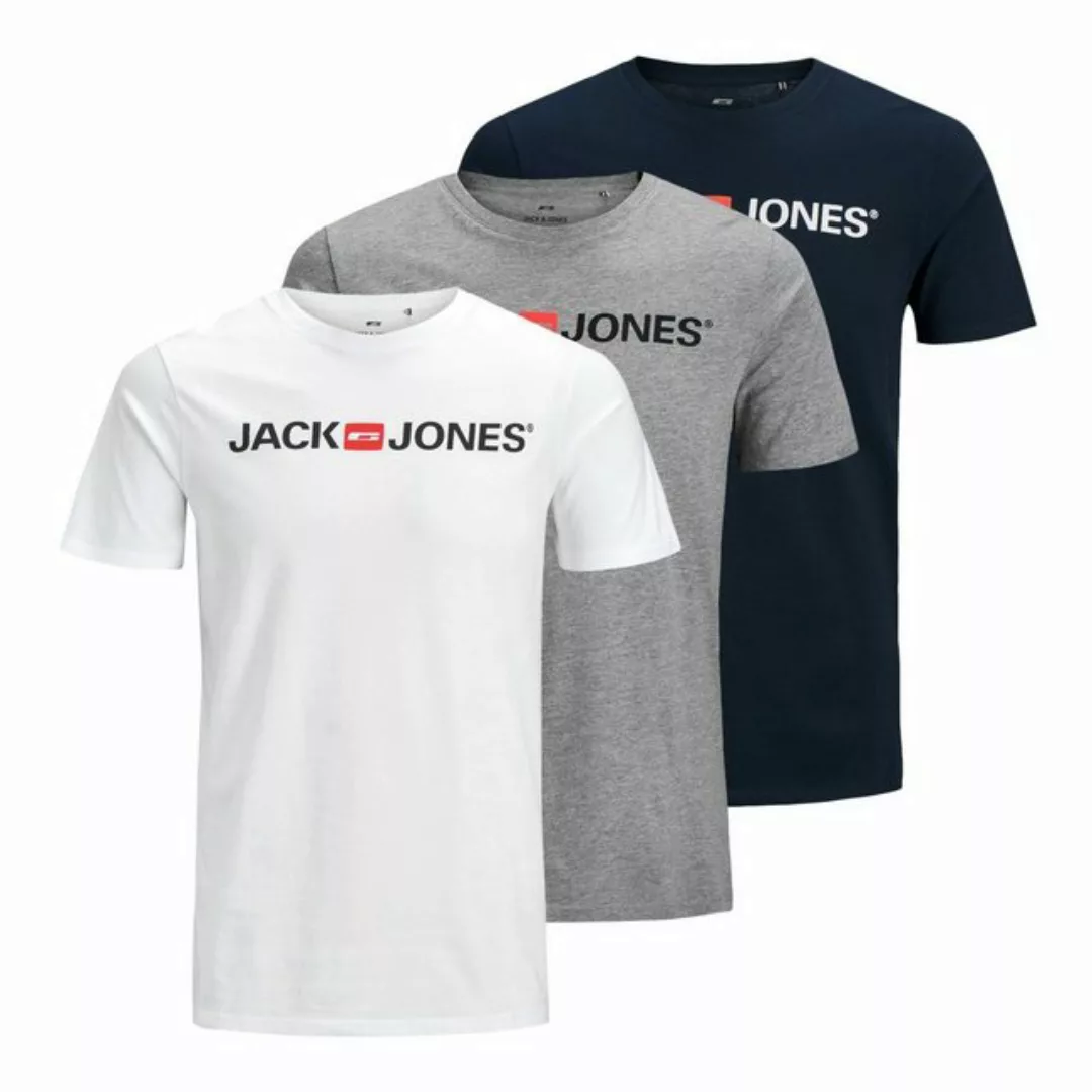 Jack & Jones T-Shirt 3er Pack Logo Tee Crew Neck mit Markenschriftzug günstig online kaufen