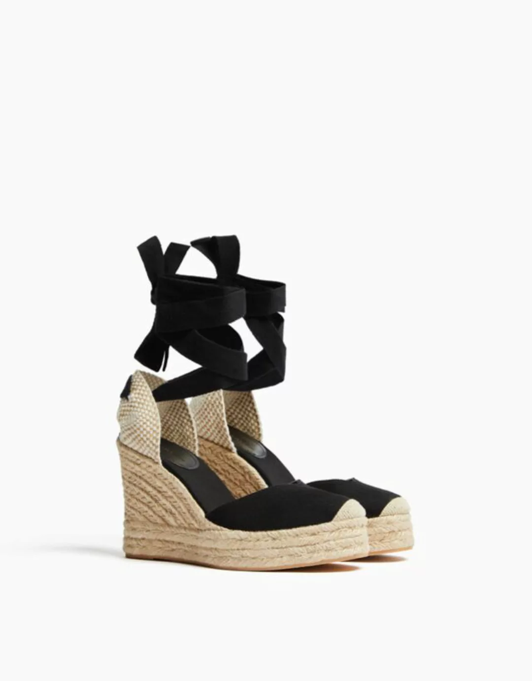 Bershka Keilabsatz-Sandalen Zum Binden Damen 40 Schwarz günstig online kaufen