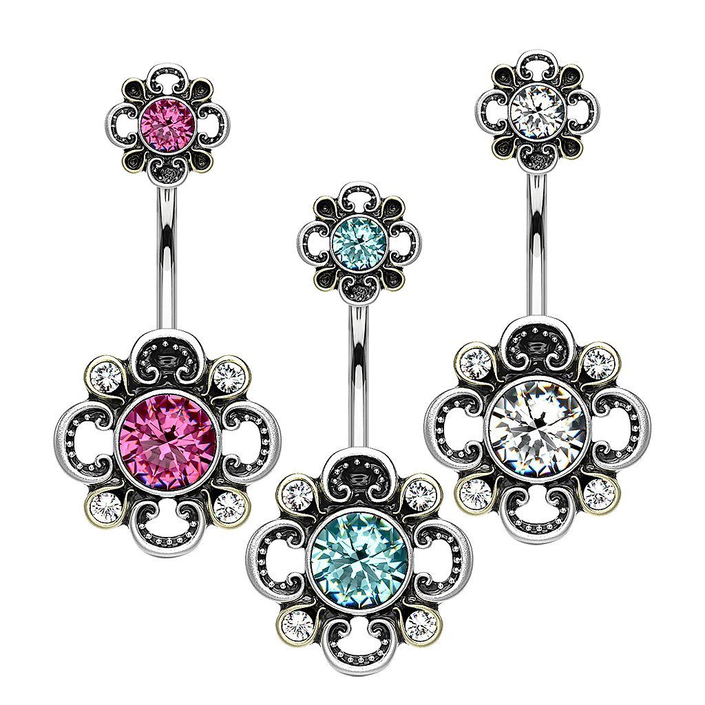 Taffstyle Bauchnabelpiercing Bauchnabelpiercing Kristall Blüten, Bauch günstig online kaufen