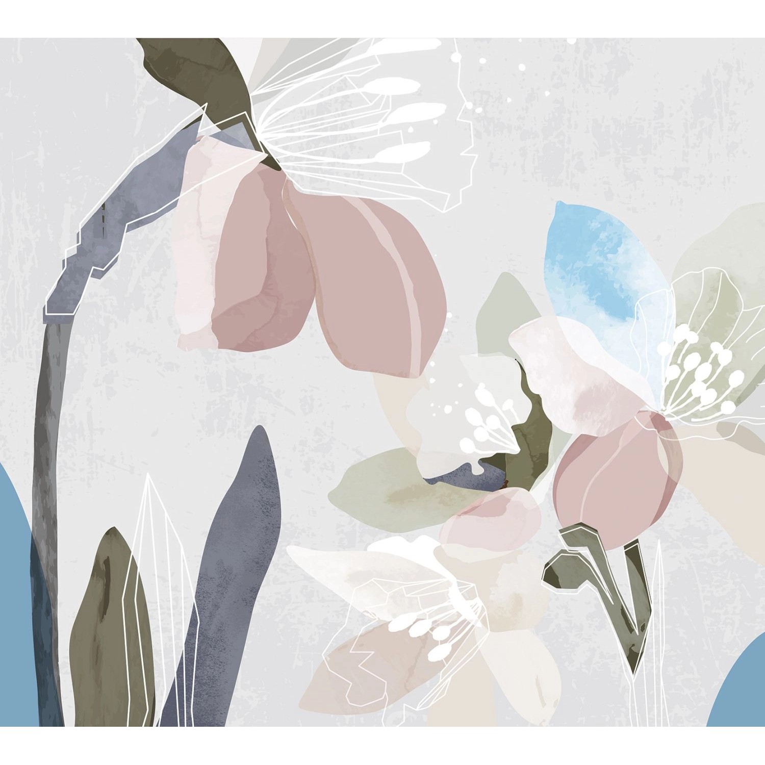 Sanders & Sanders Fototapete Blumenmuster Grau Rosa und Blau 3 x 2,7 m 6011 günstig online kaufen