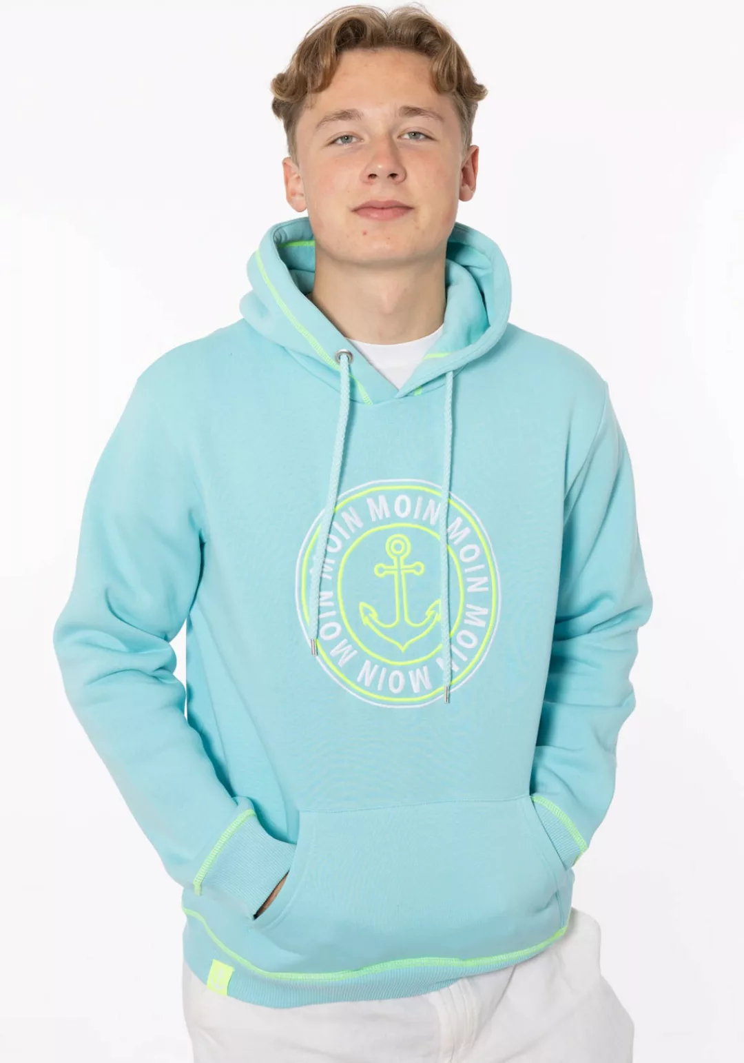 Zwillingsherz Hoodie "Anker & Moin" Herren mit neongelber Kontrastnaht günstig online kaufen