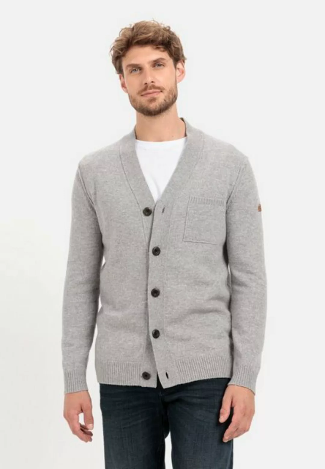 camel active Cardigan aus reiner Lammwolle Leder-Badge günstig online kaufen