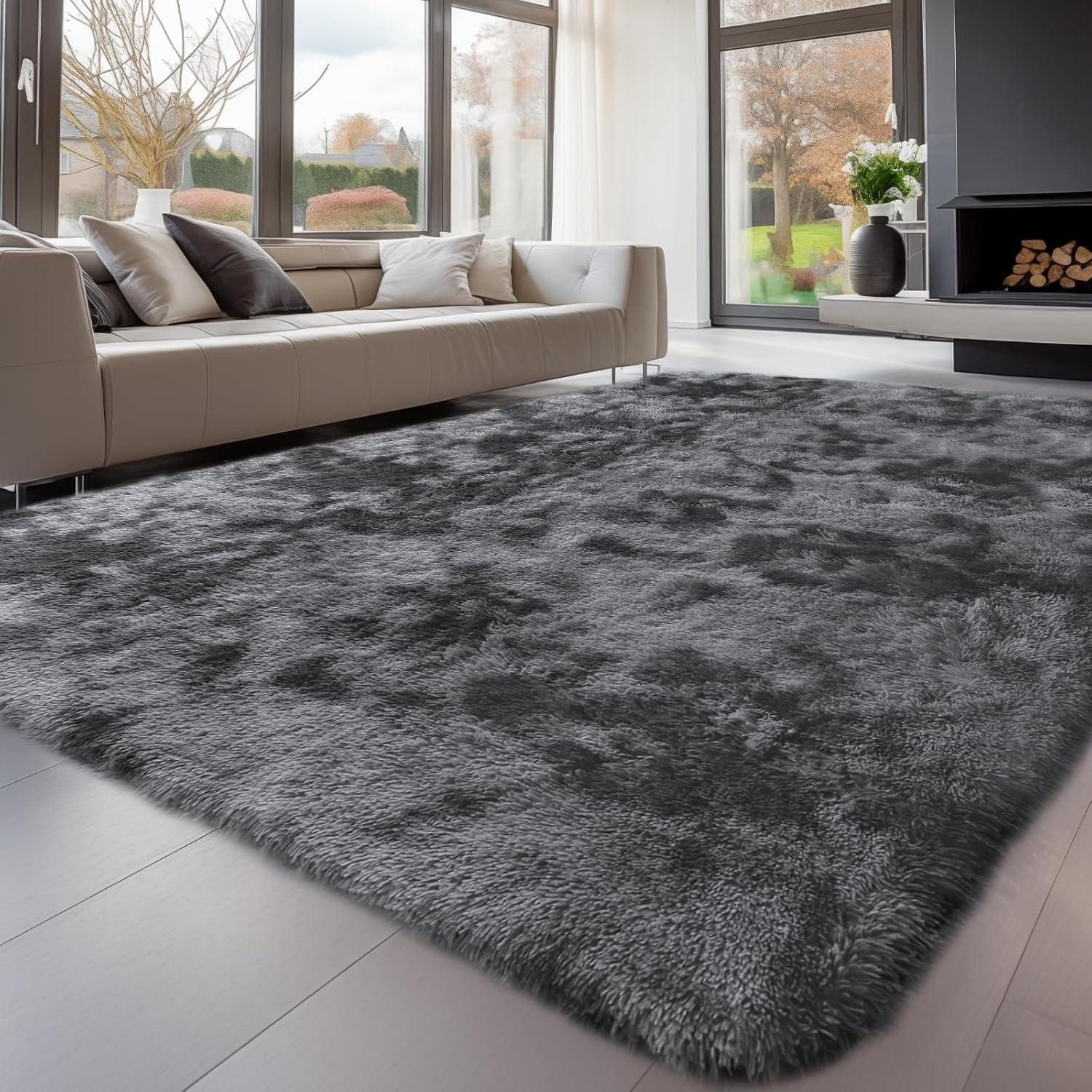 LuxusKollektion Hochflor-Teppich Großer Hochflor Teppich Grau günstig online kaufen