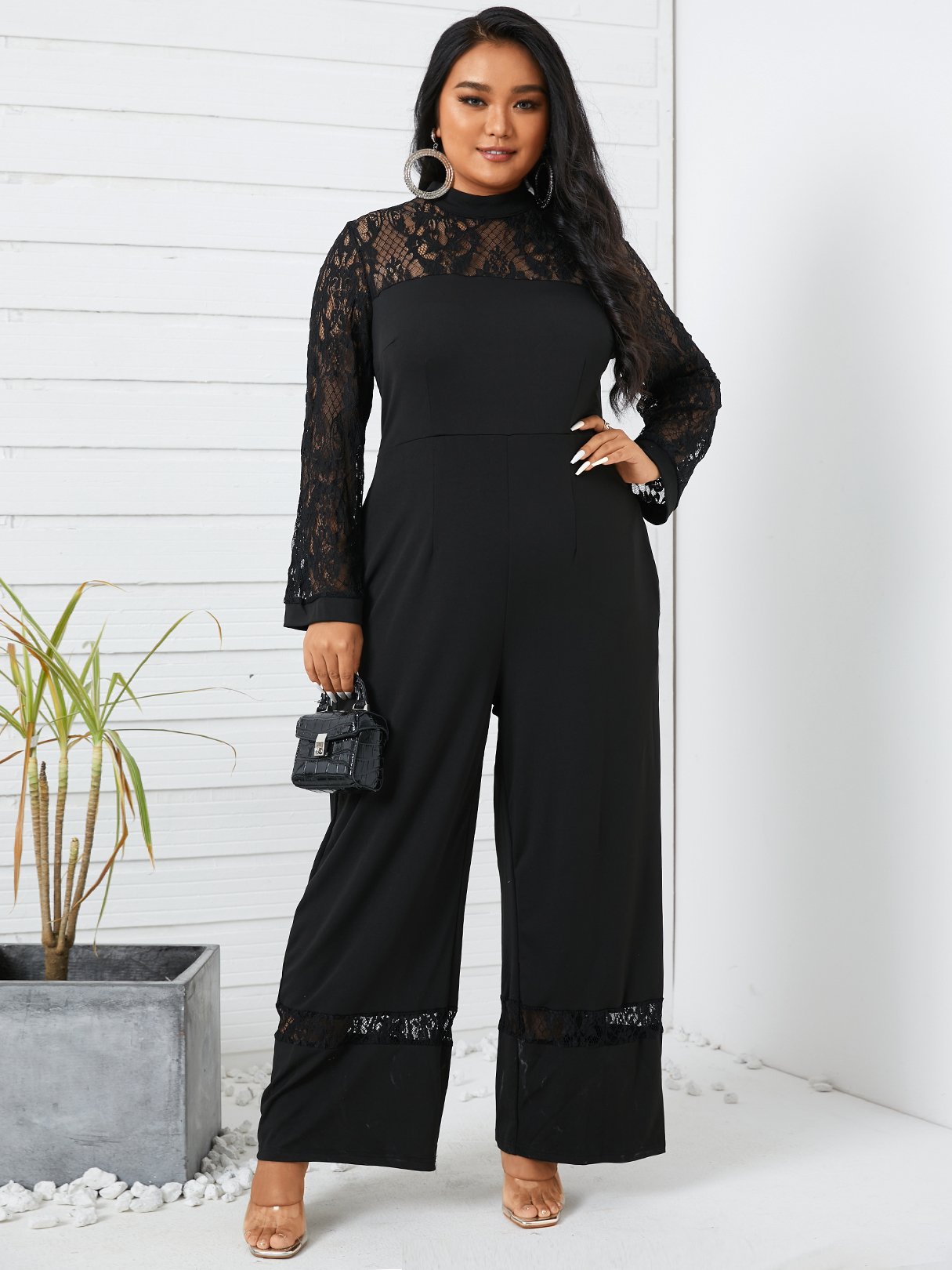 YOINS Plus Größe Halloween Rollkragen Patchwork lange Ärmel Jumpsuit günstig online kaufen