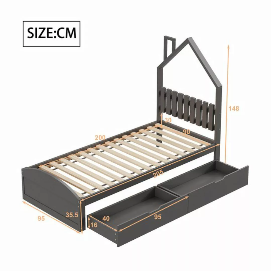 IDEASY Einzelbett Holzbett,Plattformbett 90*200 cm, Kinderbett, einzeln, gr günstig online kaufen