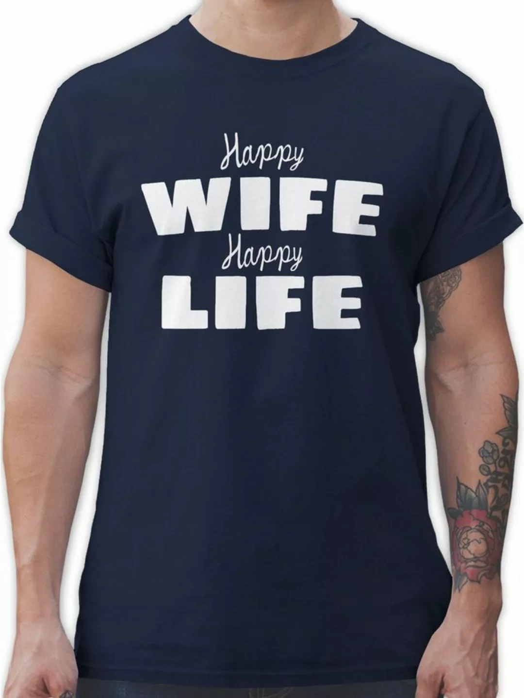 Shirtracer T-Shirt Happy wife happy life Sprüche Statement günstig online kaufen