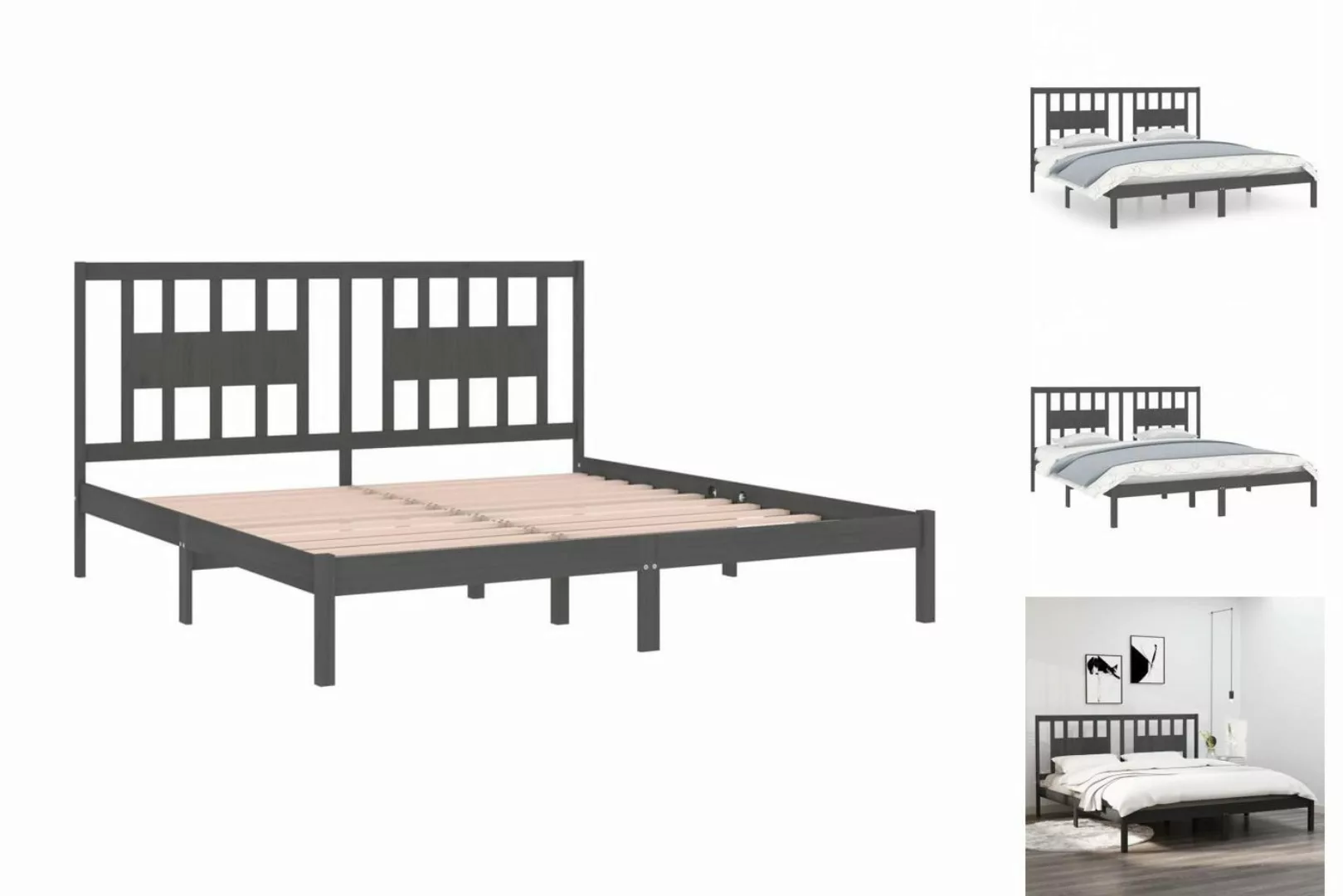 vidaXL Bettgestell Massivholzbett Grau Kiefer 200x200 cm Bett Bettgestell D günstig online kaufen