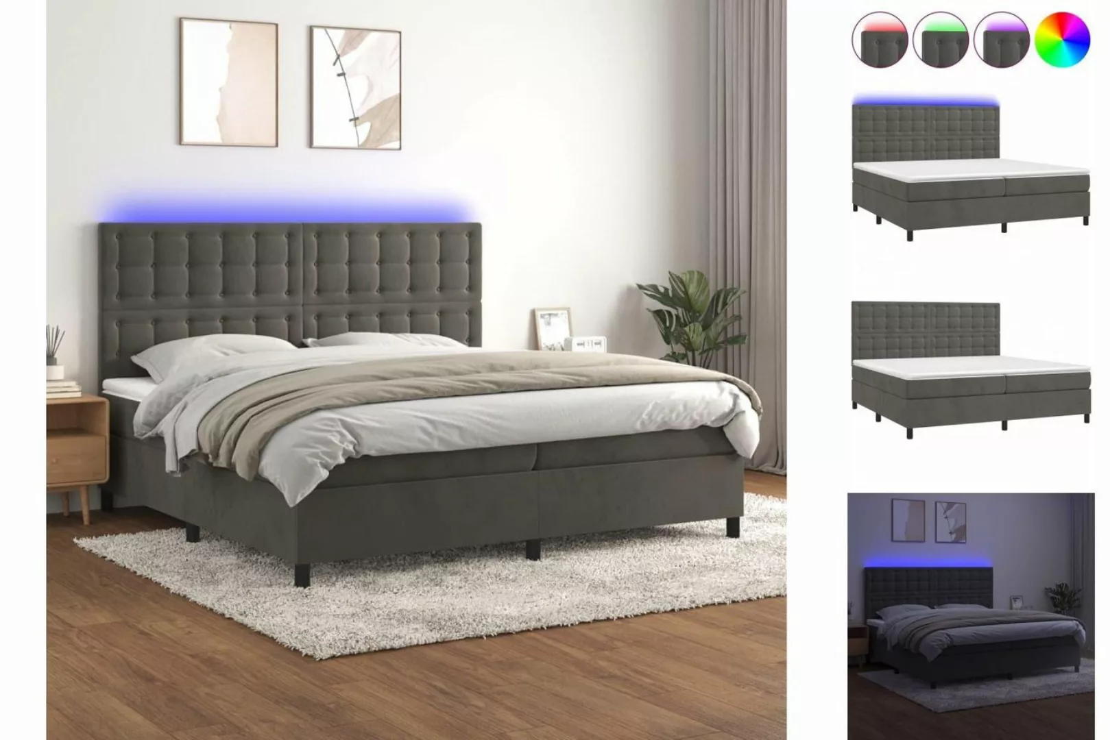 vidaXL Boxspringbett Boxspringbett mit Matratze & LED Samt (200 x 200 cm, D günstig online kaufen