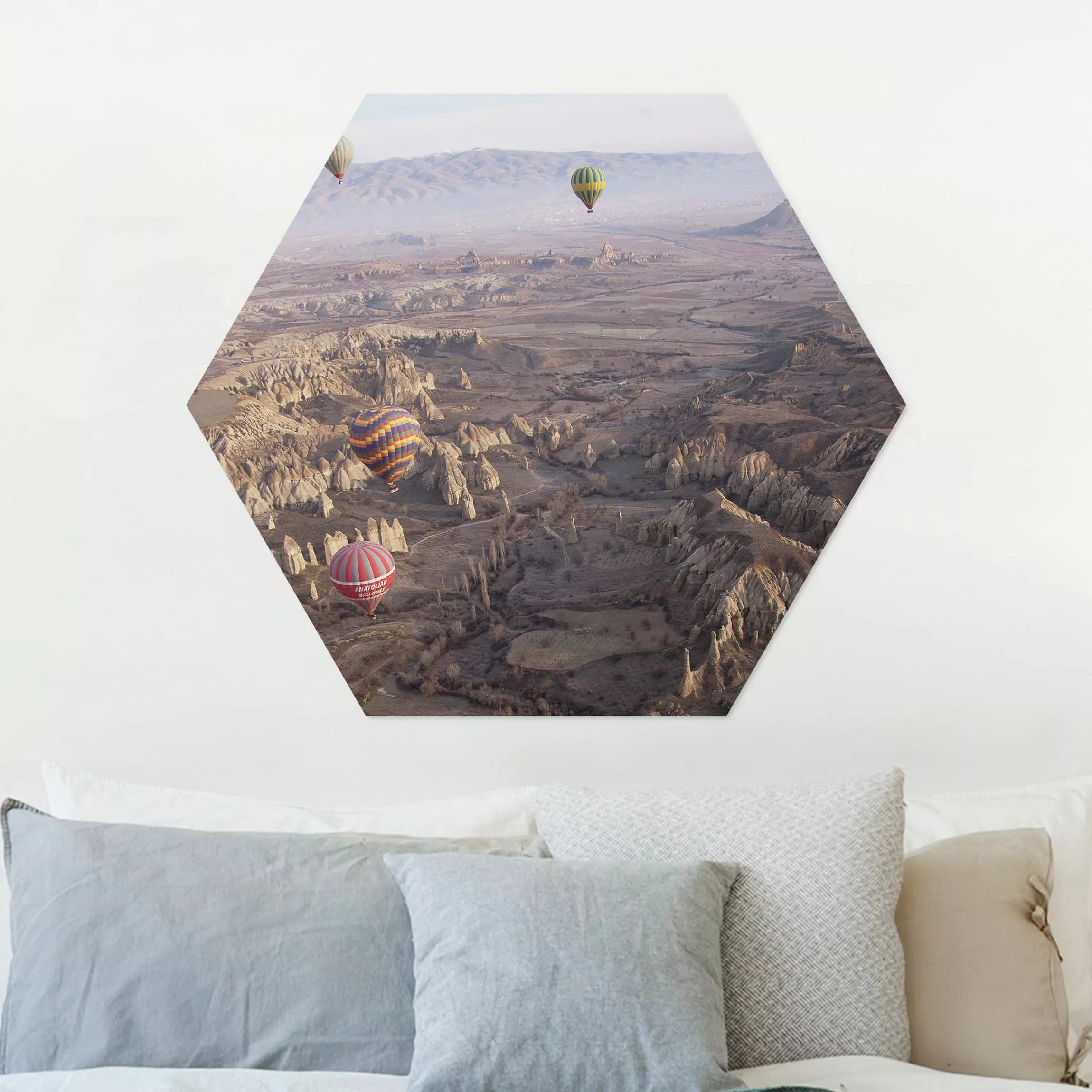 Hexagon-Alu-Dibond Bild Natur & Landschaft Heißluftballons über Anatolien günstig online kaufen