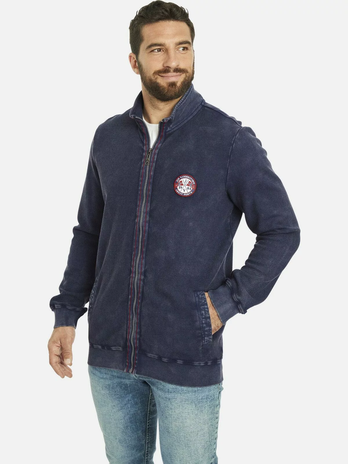 Jan Vanderstorm Sweatjacke DIETBERT mit aufgestelltem günstig online kaufen