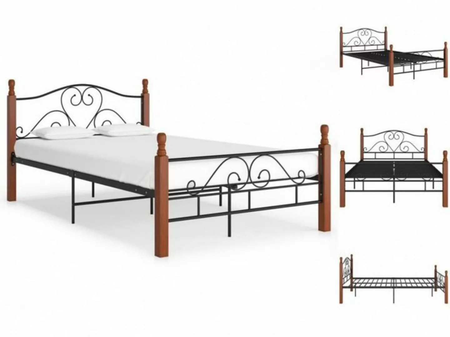 vidaXL Bettgestell Bettgestell Schwarz Metall 120x200 cm Bett Bettrahmen Be günstig online kaufen