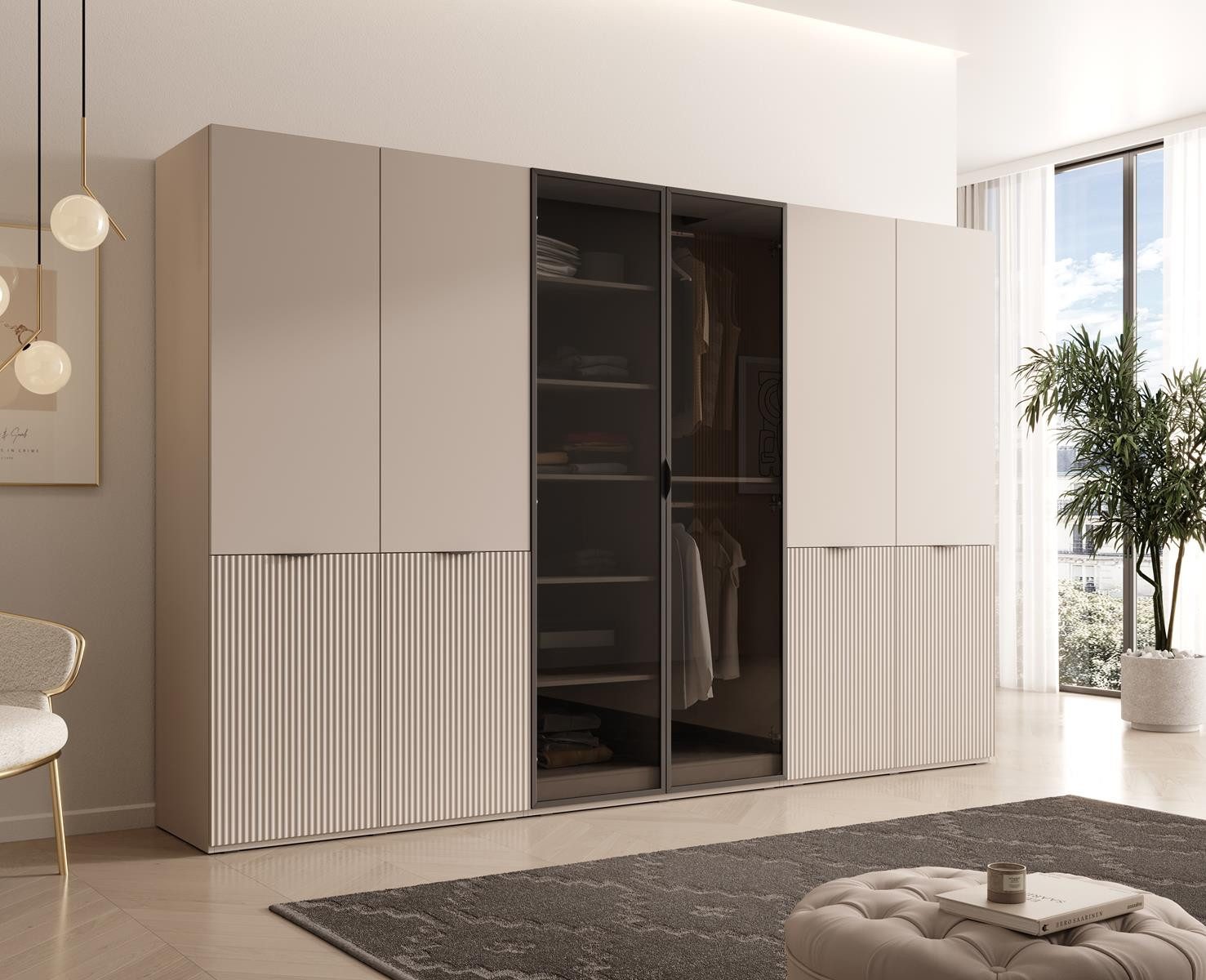 Compleo Kleiderschrank 6-Türen, gerifflete Front, geräumig günstig online kaufen